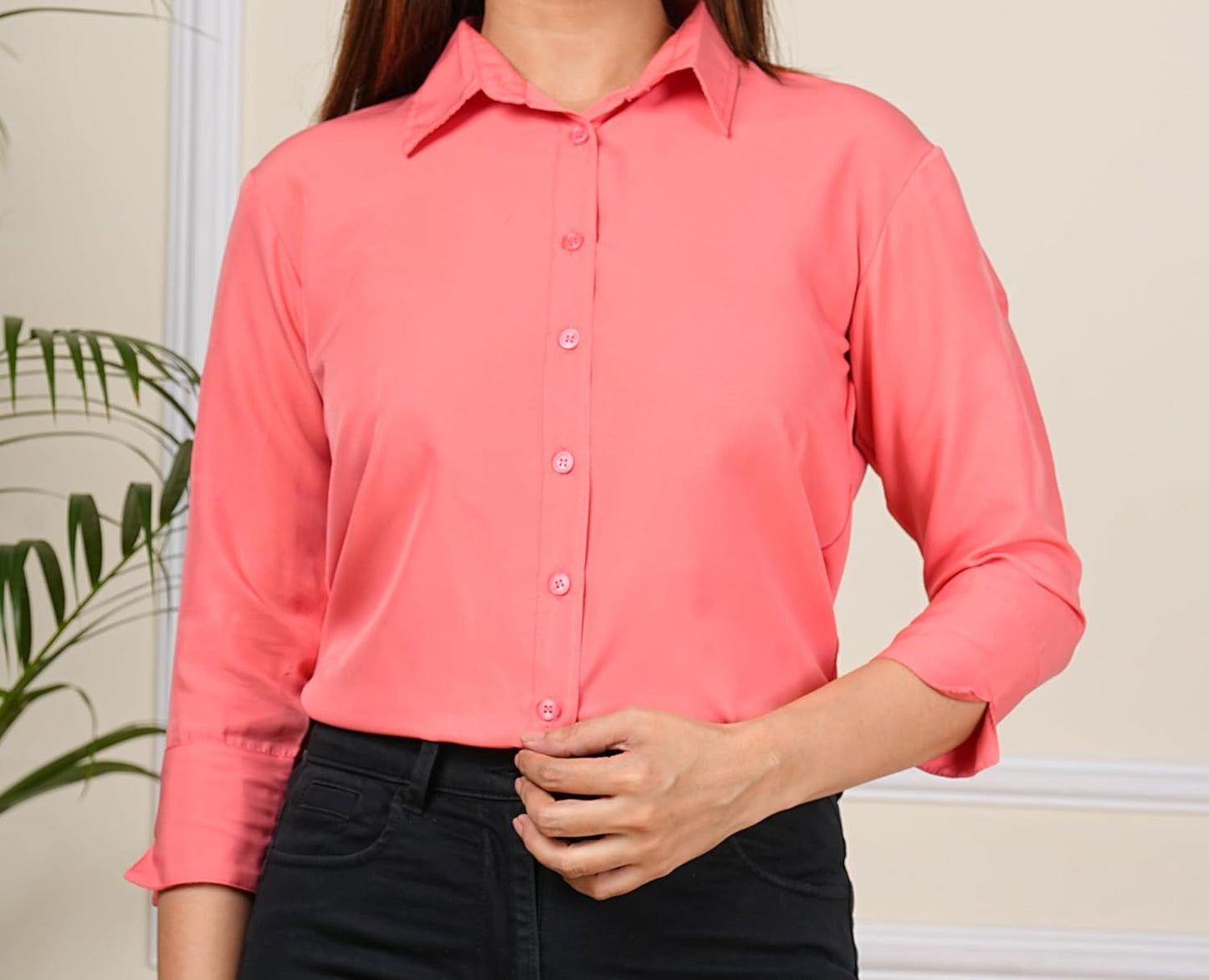 GM SARA Women's Polyester Stylish Regular Fit Button Down Plain Solid Formal Casual Shirts for Women Office Wear