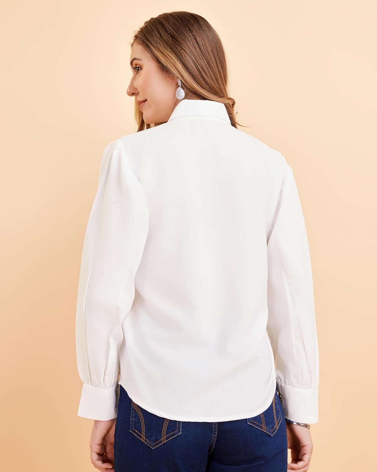 harshiv Enterprise Women's Crepe Casual Balloon Sleeve Shirt | Stylish Lightweight Top for Office, Travel Comfortable, Breathable, Easy to Care Fabric