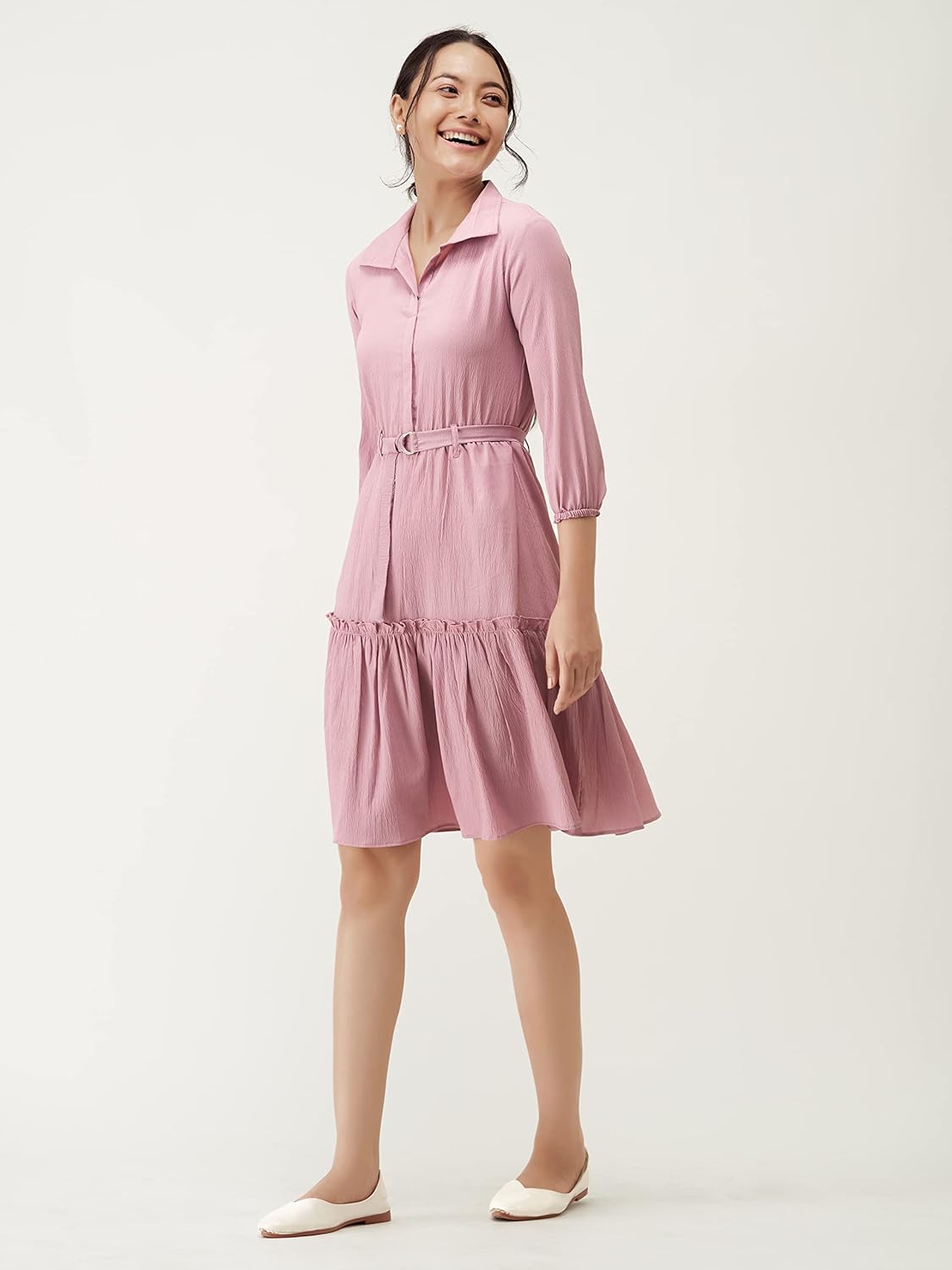 AASK Women Peplum Gathared Stylish Dress with Belt