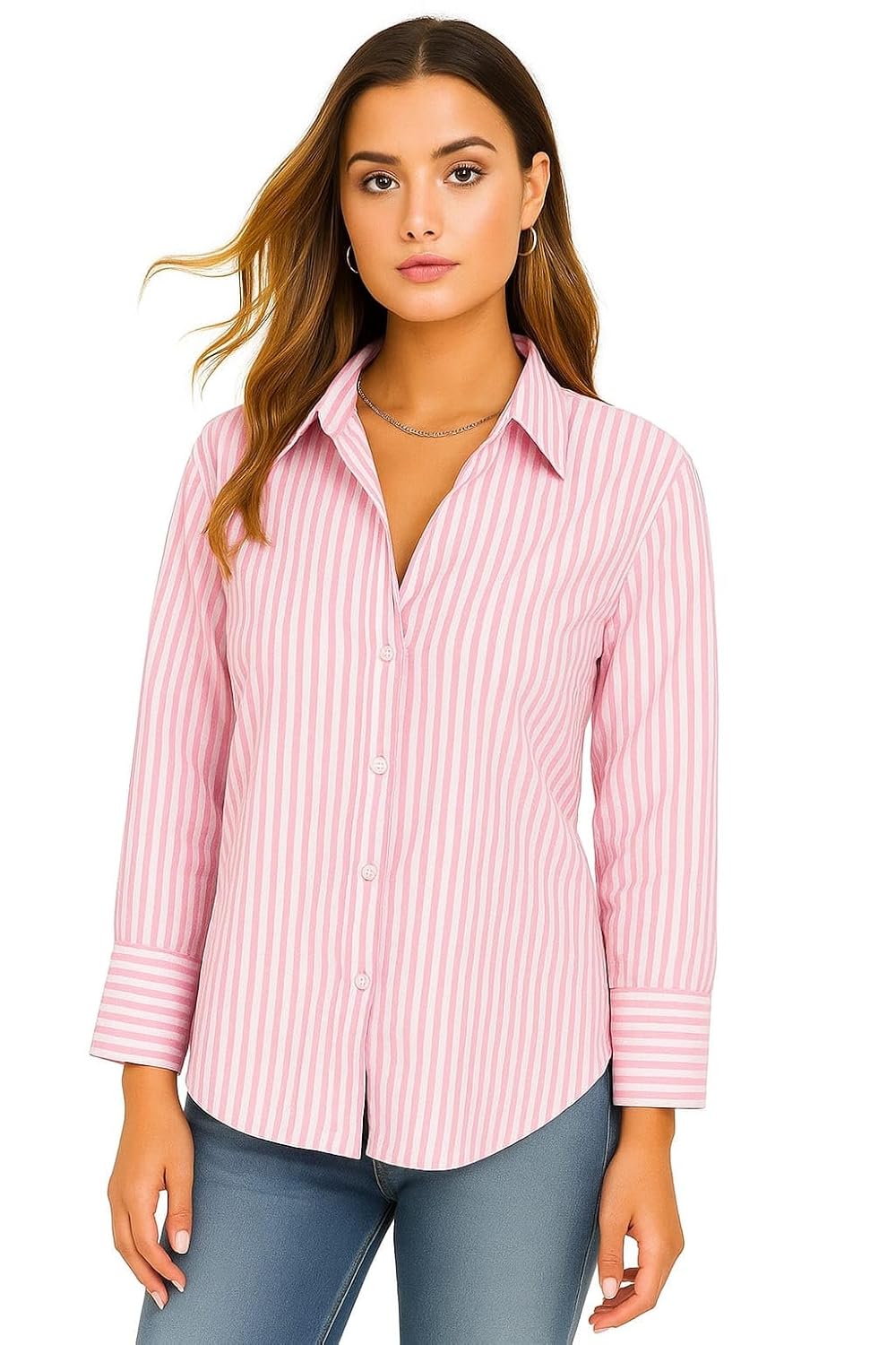 SUGARCANNE Women's Classic Striped Button-Down Shirt, Long Sleeves, Relaxed Fit, Office and Casual Wear, Shirt for Women, XS-L