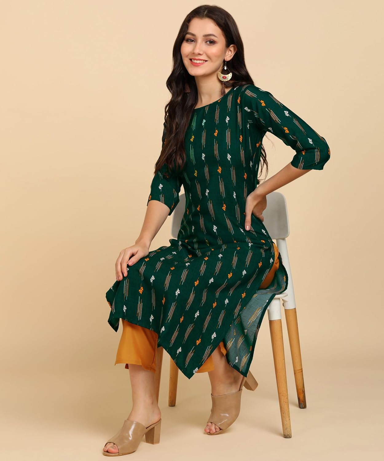 Bollyclues Women's Printed Crepe Straight Printed Kurti