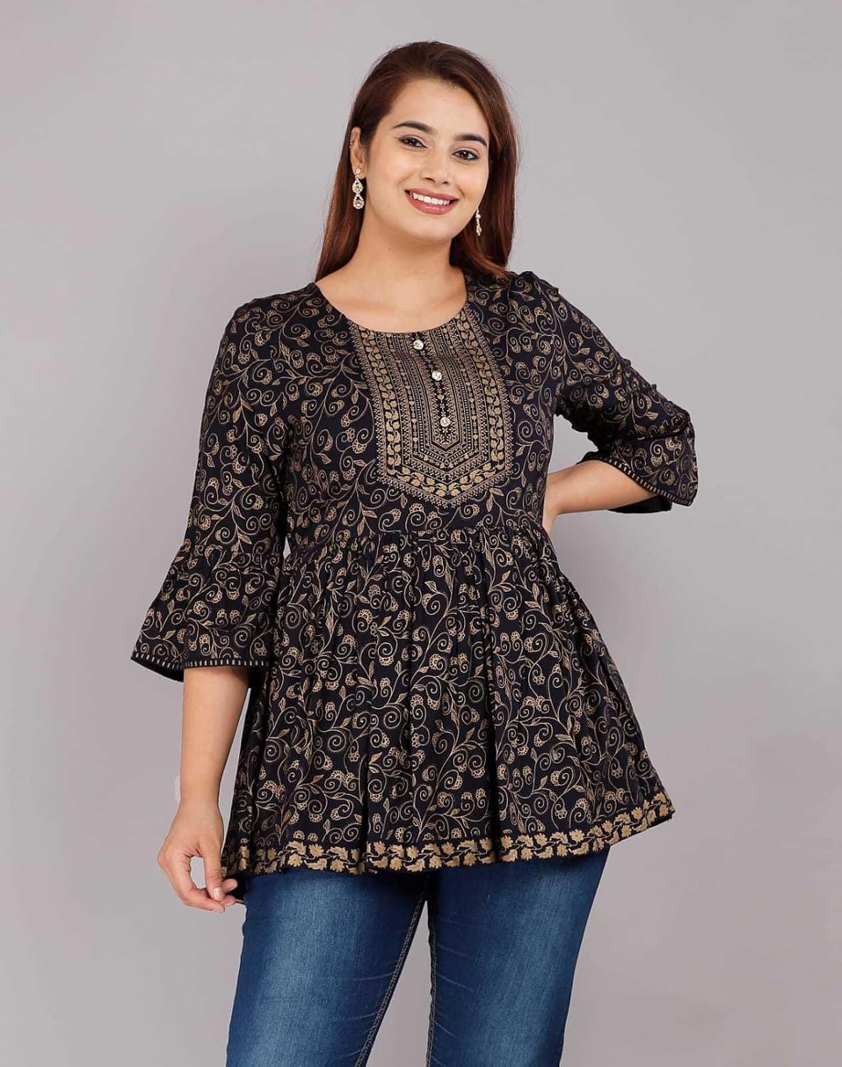 WAY SAFE Women's Cotton Blend Printed Tunic Top