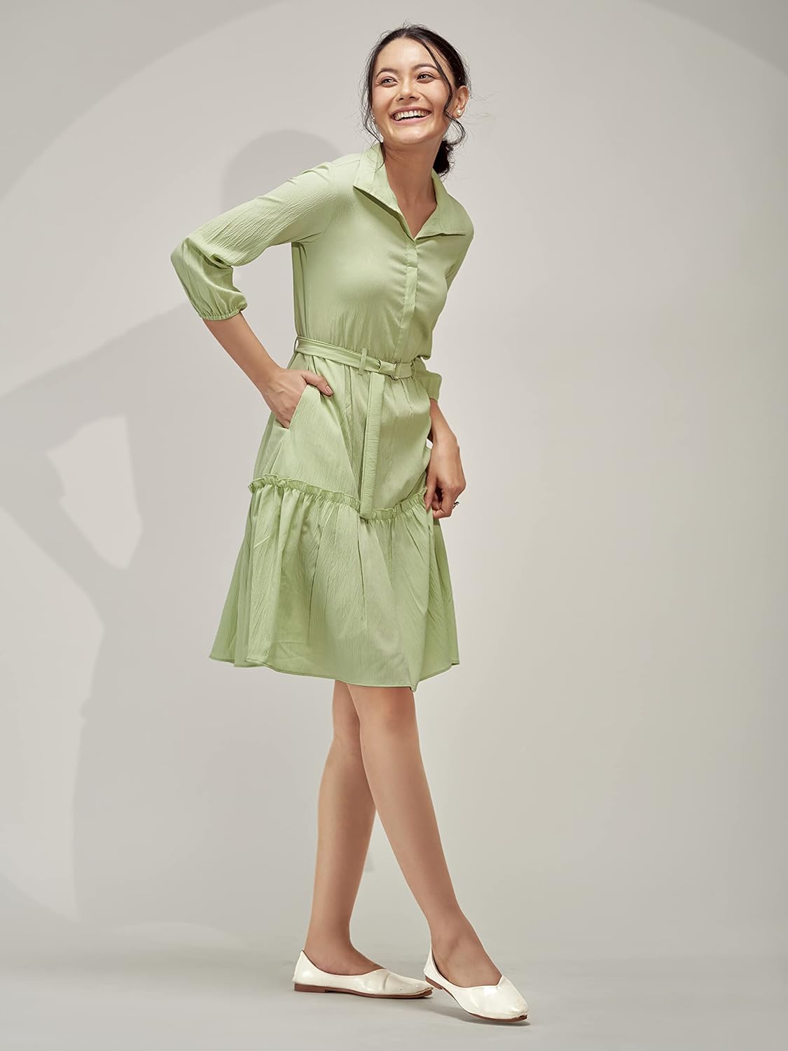 AASK Women Peplum Gathared Stylish Dress with Belt