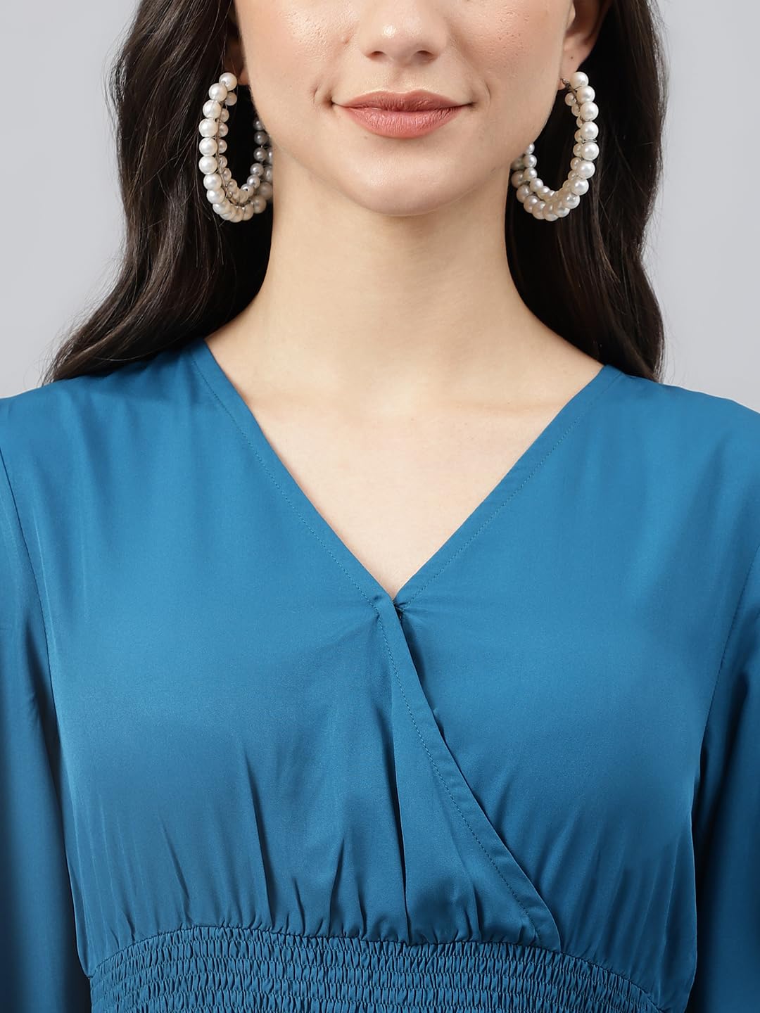 DEEBACO Women's Fit & Flare Maxi Dress|V-Neck|Full Length Long Dresses for Women|A-Line Dress|Stylish for Ladies|Beach Dress for Women