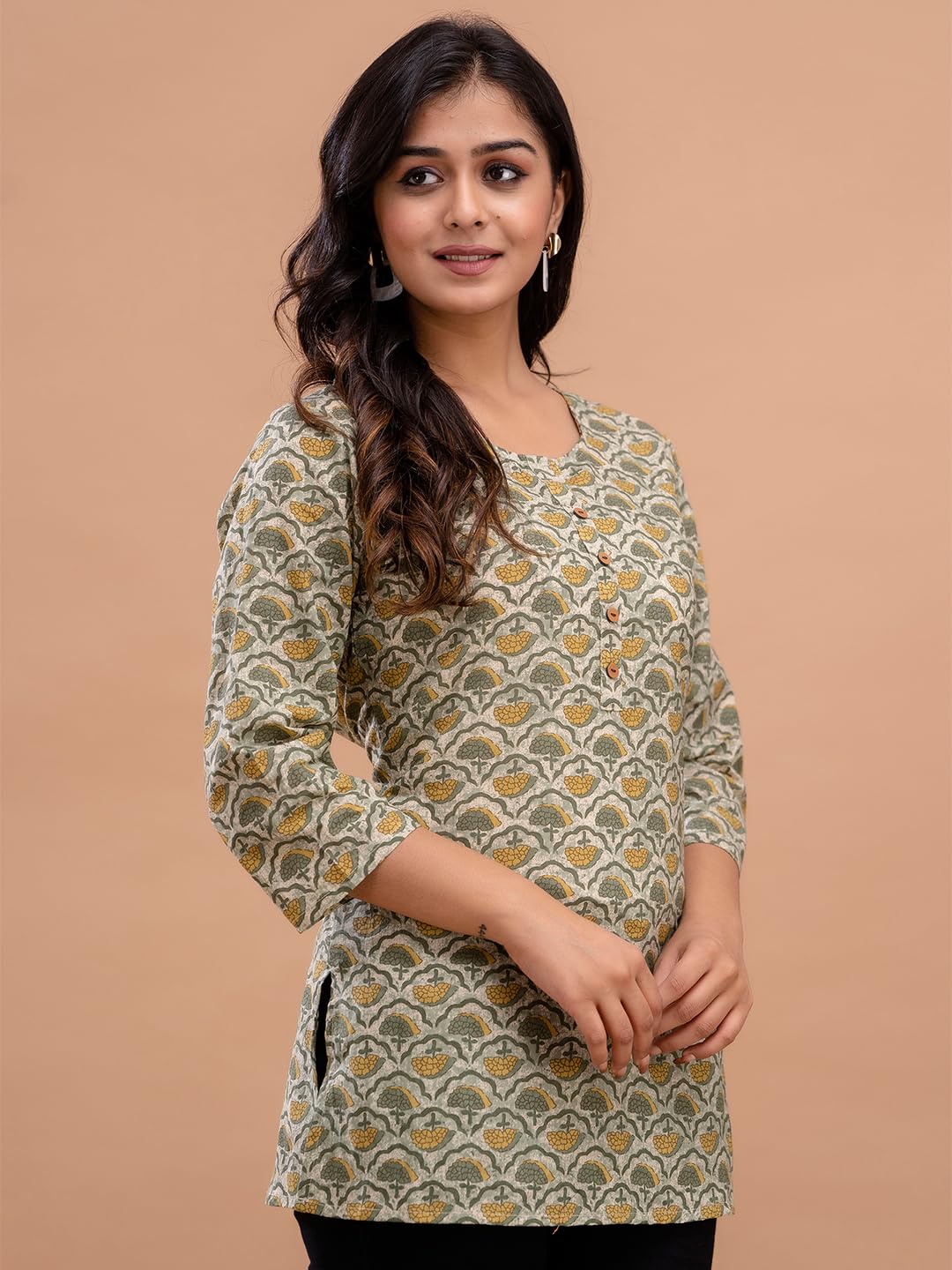 feranoid Women Cotton Printed Straight Short Kurti