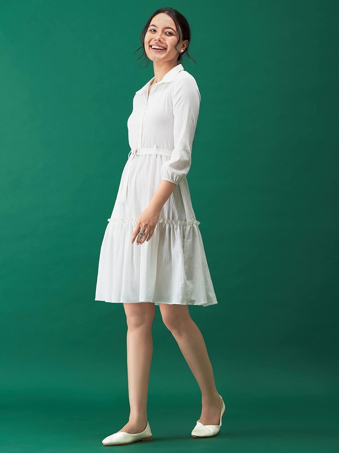 AASK Women Peplum Gathared Stylish Dress with Belt