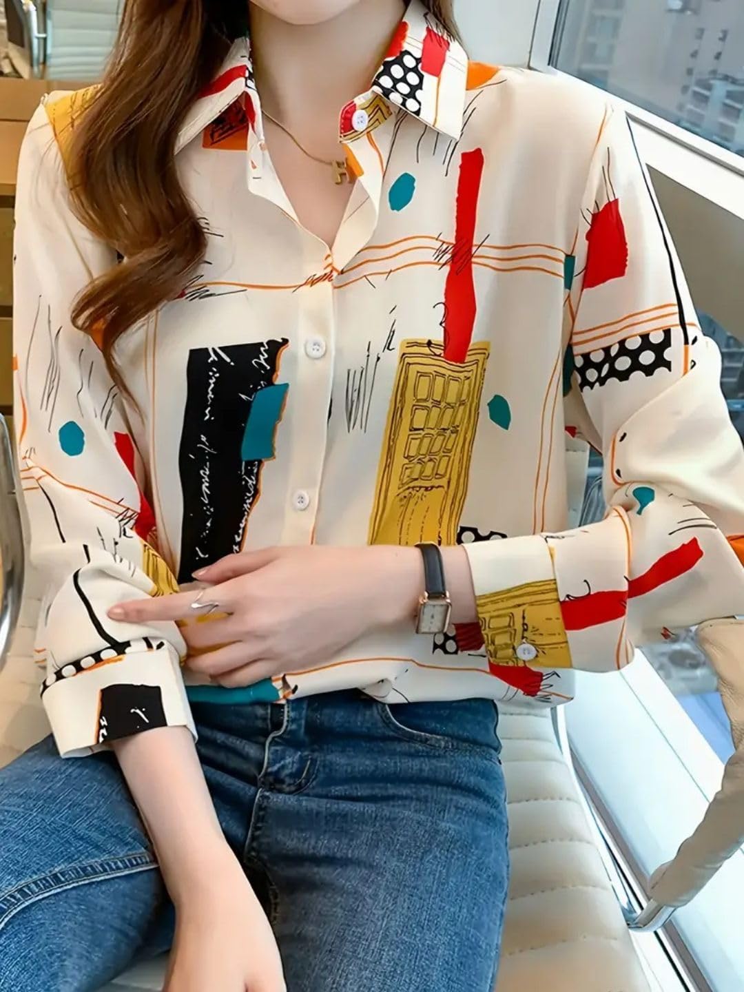 Trendy Queen Women's Printed Straight Mandarin Neck Shirt for Women's | Tops for Woman Shirts | Shirt for Women Stylish Western (SD778_S)
