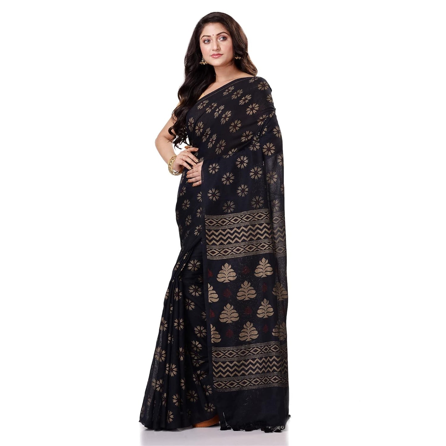 Women`sl Tant Work Design Soft Saree With Blouse Piece