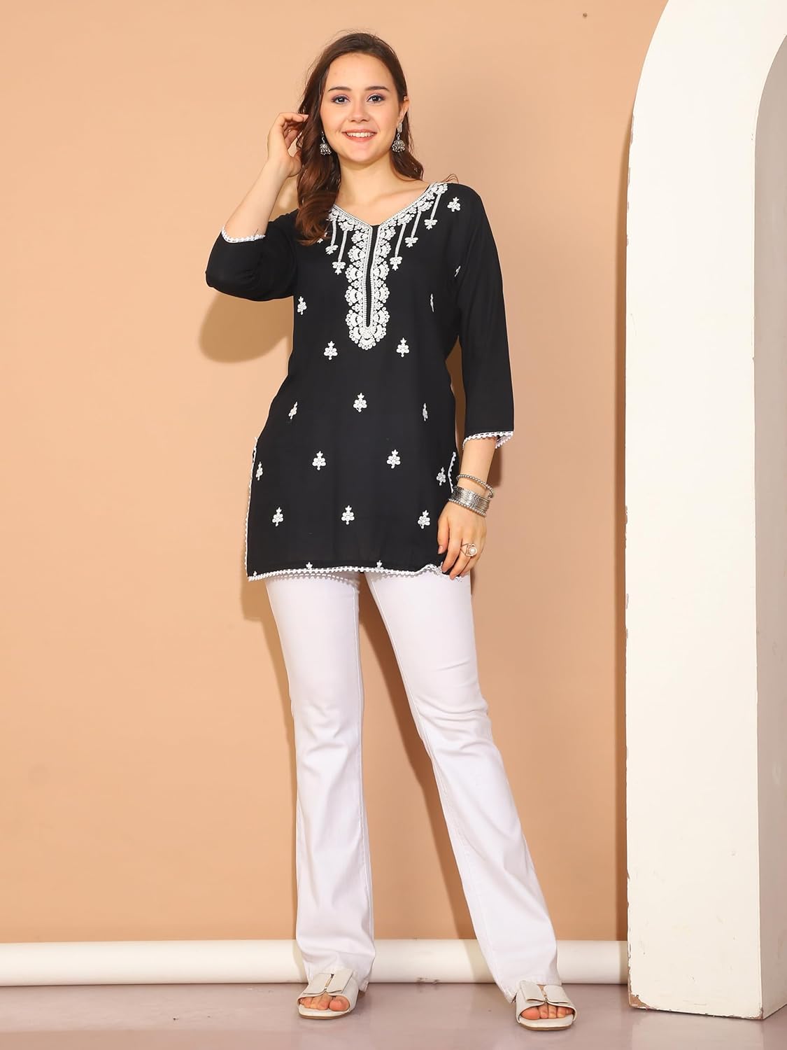 Rajnandini Women's Rayon Floral Embroidered Tunic