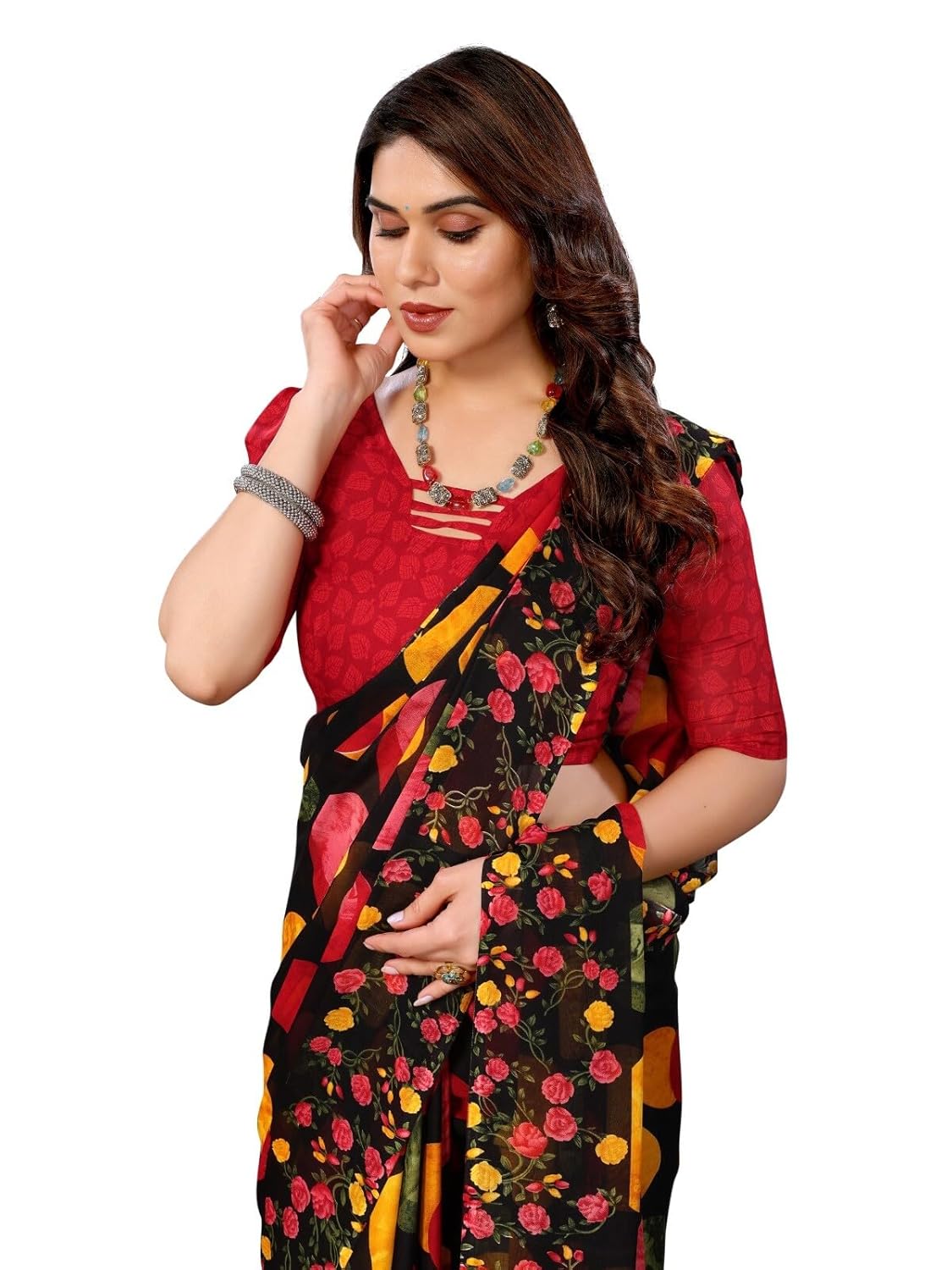FASHION Women's Georgette Floral Printed Saree