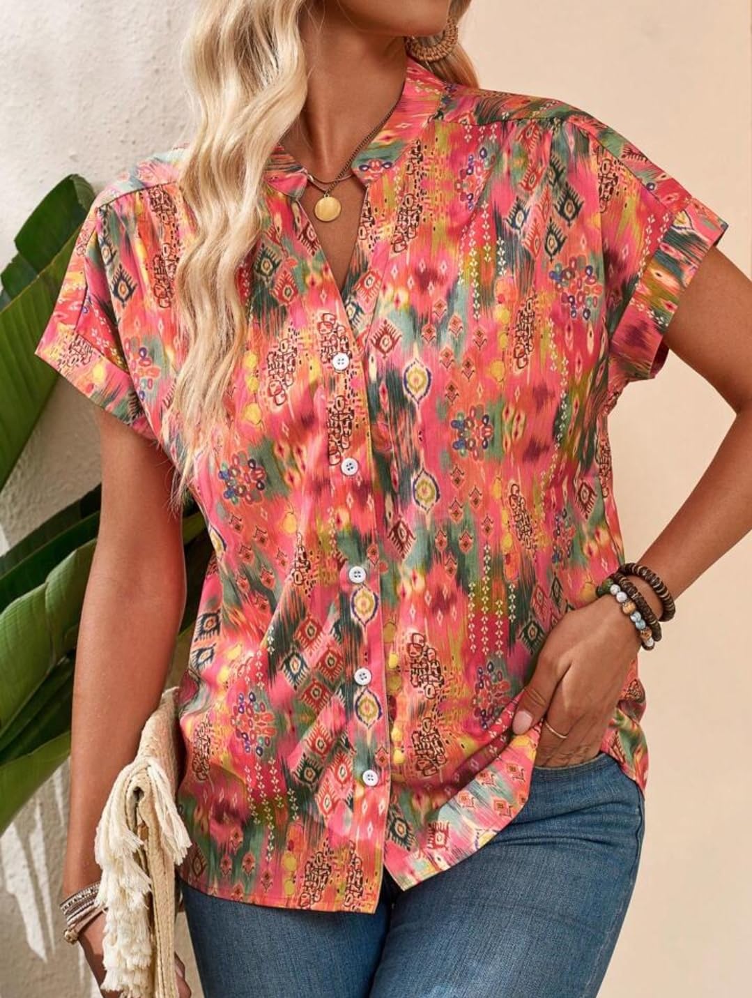 LIRIT Women Orange Printed Button-Down Shirt