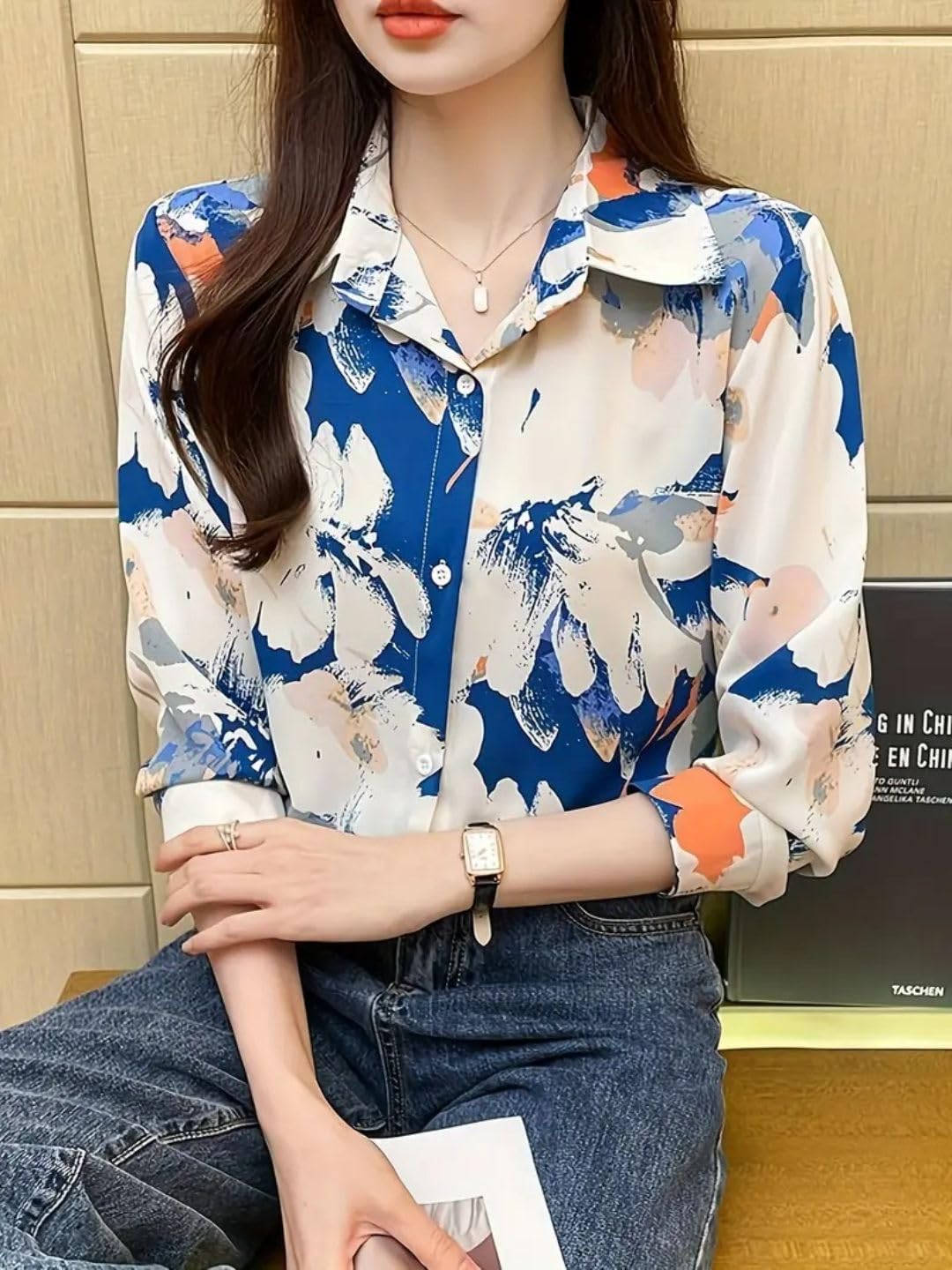 Trendy Queen Women's Printed Straight Mandarin Neck Shirt for Women's | Tops for Woman Shirts | Shirt for Women Stylish Western (SD778_S)