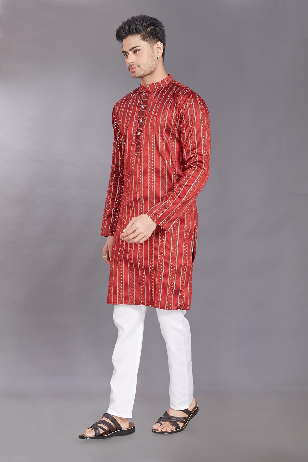 Men's Self Woven Jequard Art Silk Slim Fit Only Kurta