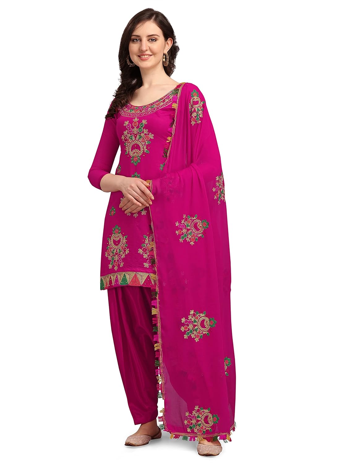 EthnicJunction Women's Chanderi Cotton Embroidered