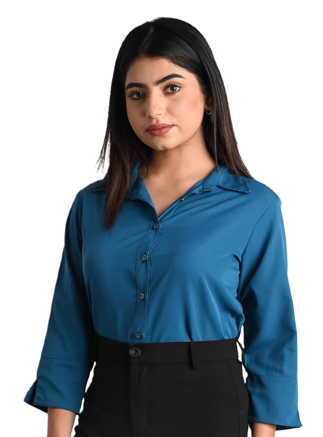 GM SARA Women's Polyester Stylish Regular Fit Button Down Plain Solid Formal Casual Shirts for Women Office Wear