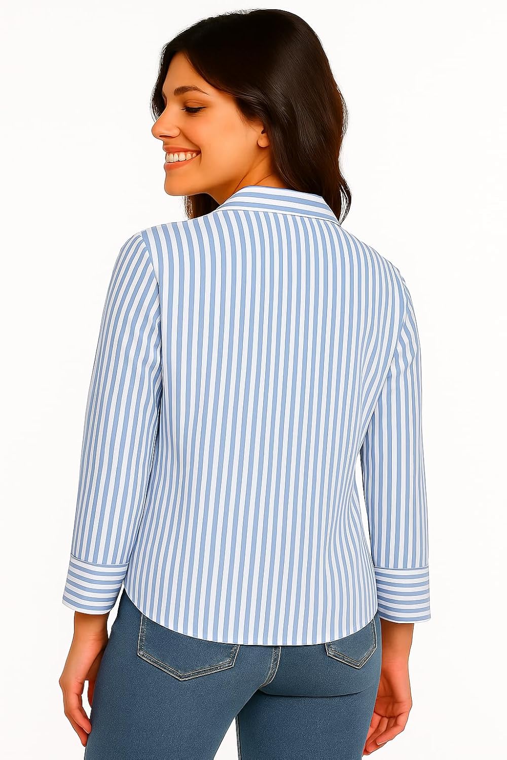 SUGARCANNE Women's Classic Striped Button-Down Shirt, Long Sleeves, Relaxed Fit, Office and Casual Wear, Shirt for Women, XS-L