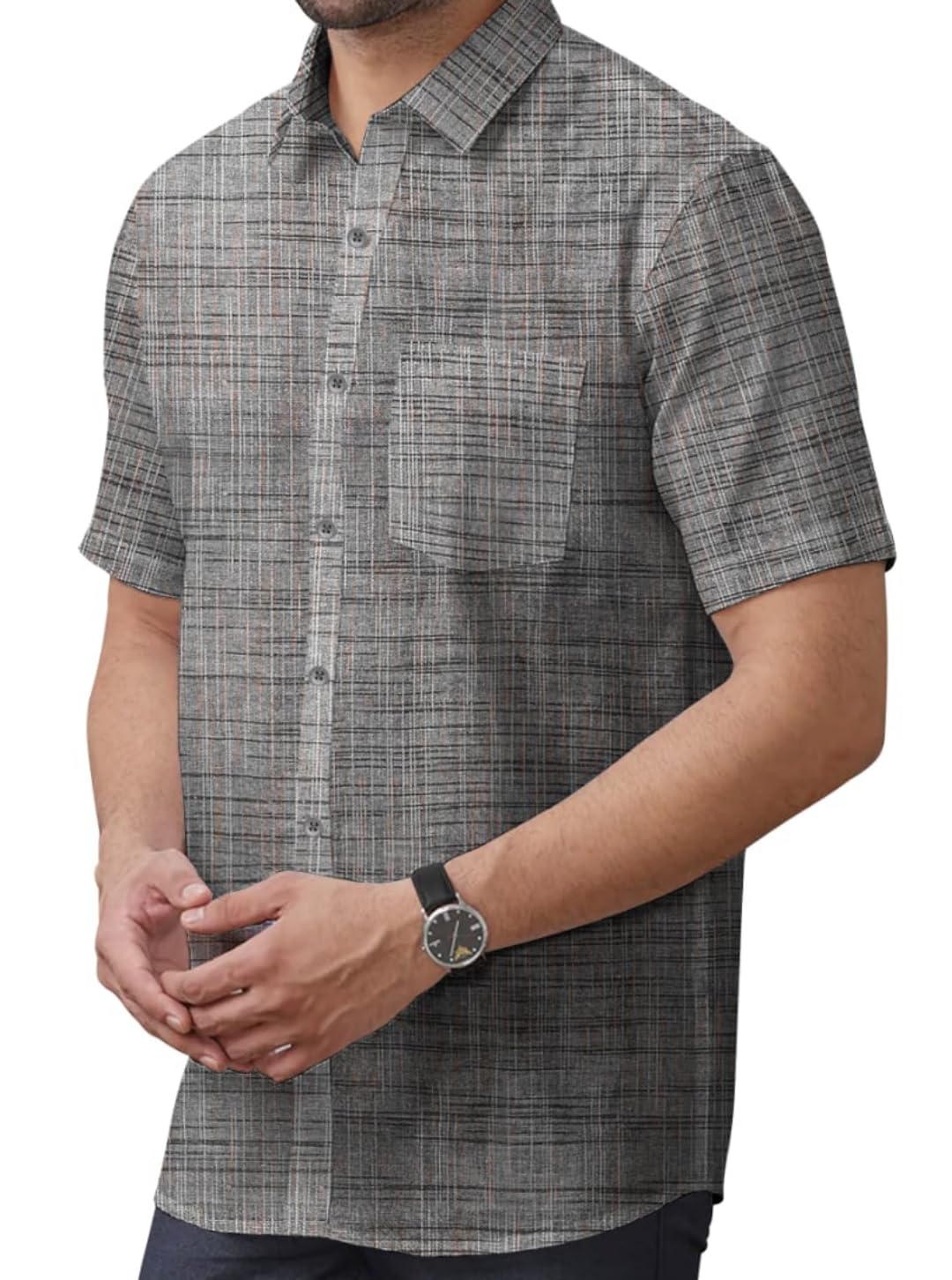 Men's Cotton Khadi Shirt, Half Sleeve, Front Pocket
