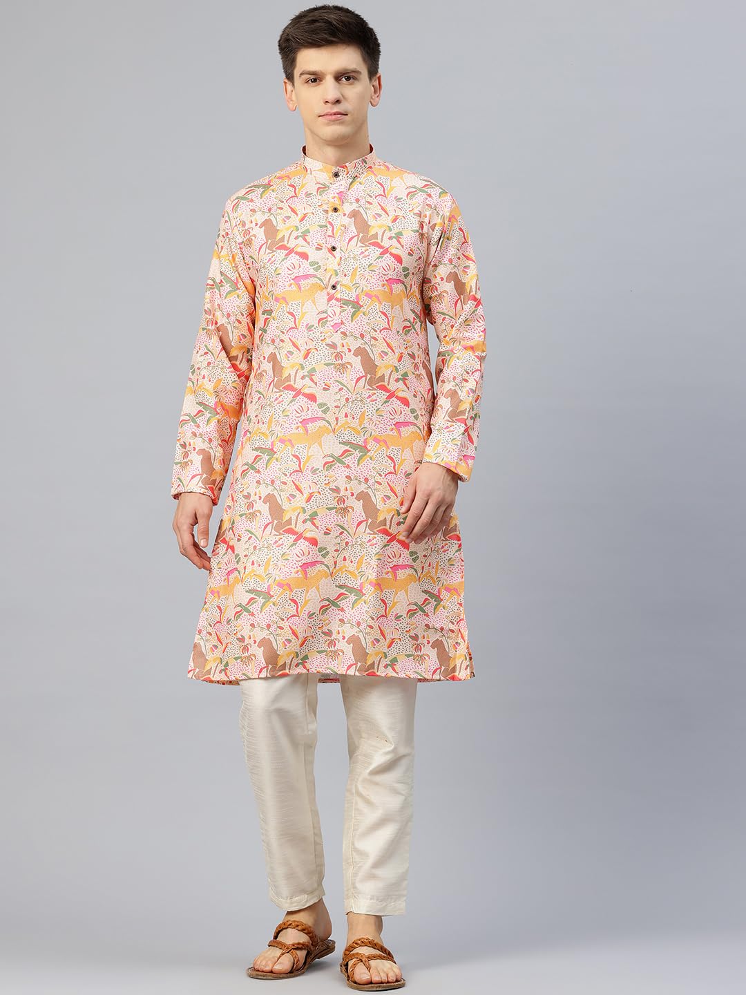 Luxrio Printed Kurta for Men Cotton Blend Linen