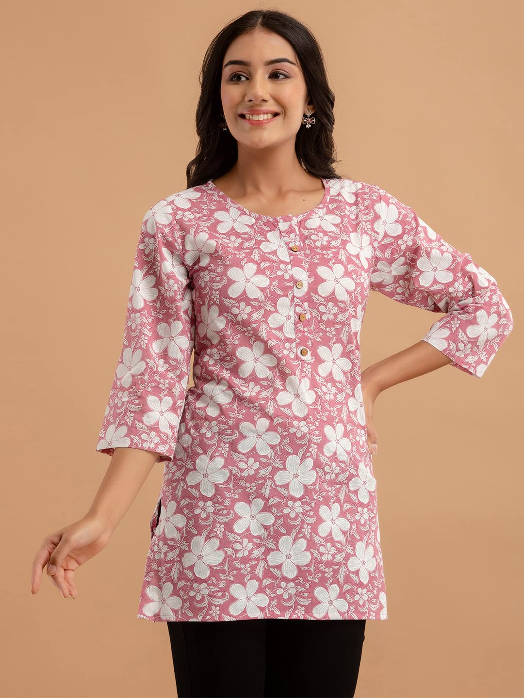 feranoid Women Cotton Printed Straight Short Kurti