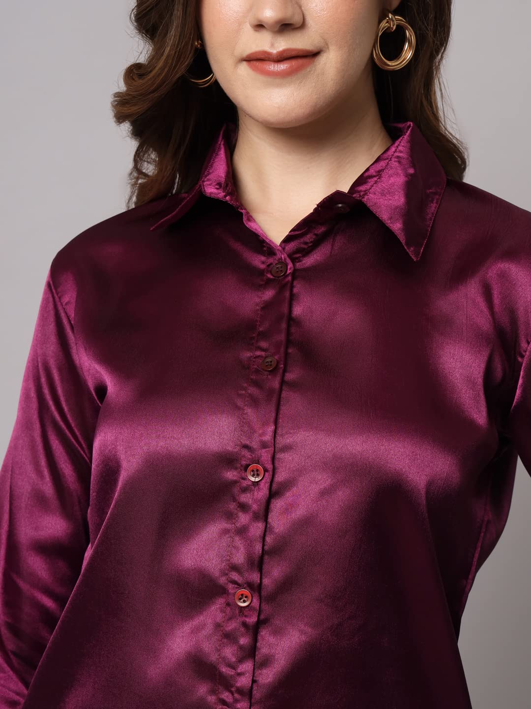 FUNDAY FASHION Women Solid Formal Satin Regular Fit Shirt