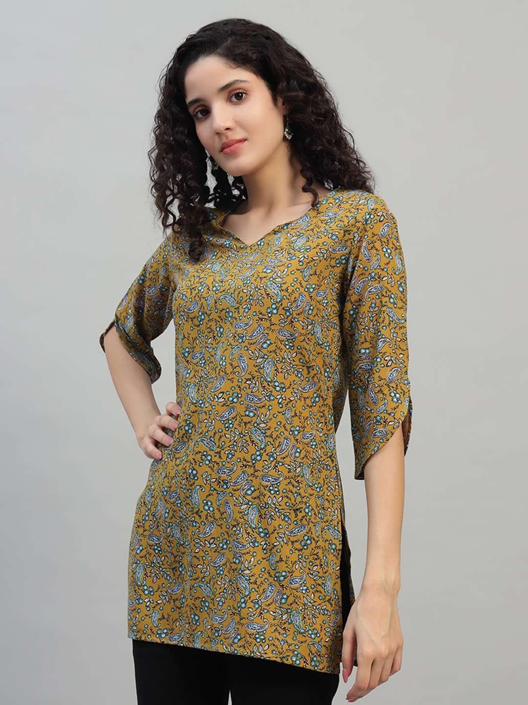VEERSTOW Women's Cotton Short Kurti 3/4 Sleeve