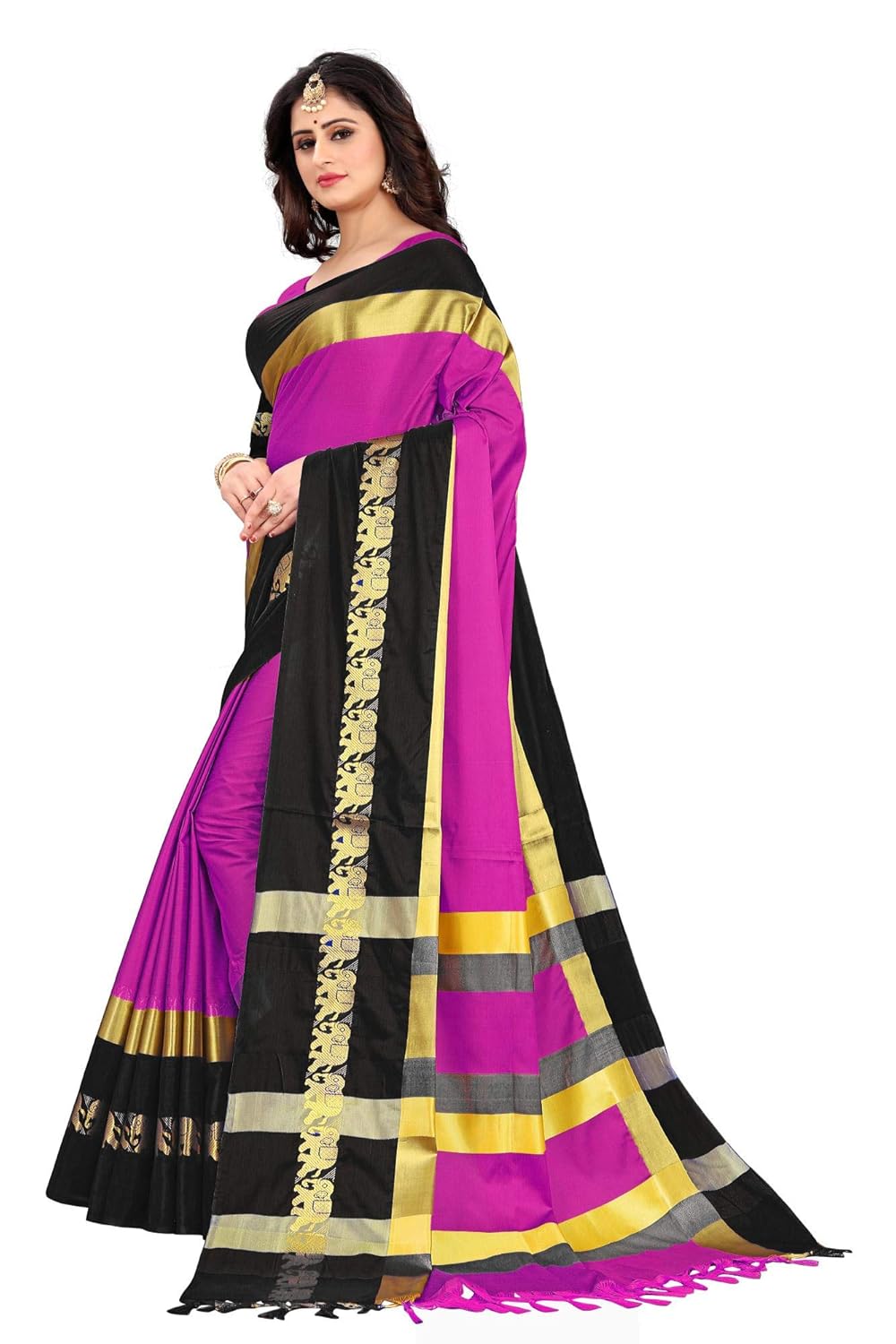 Women's Cotton Silk Plain Zari Work Designer Saree