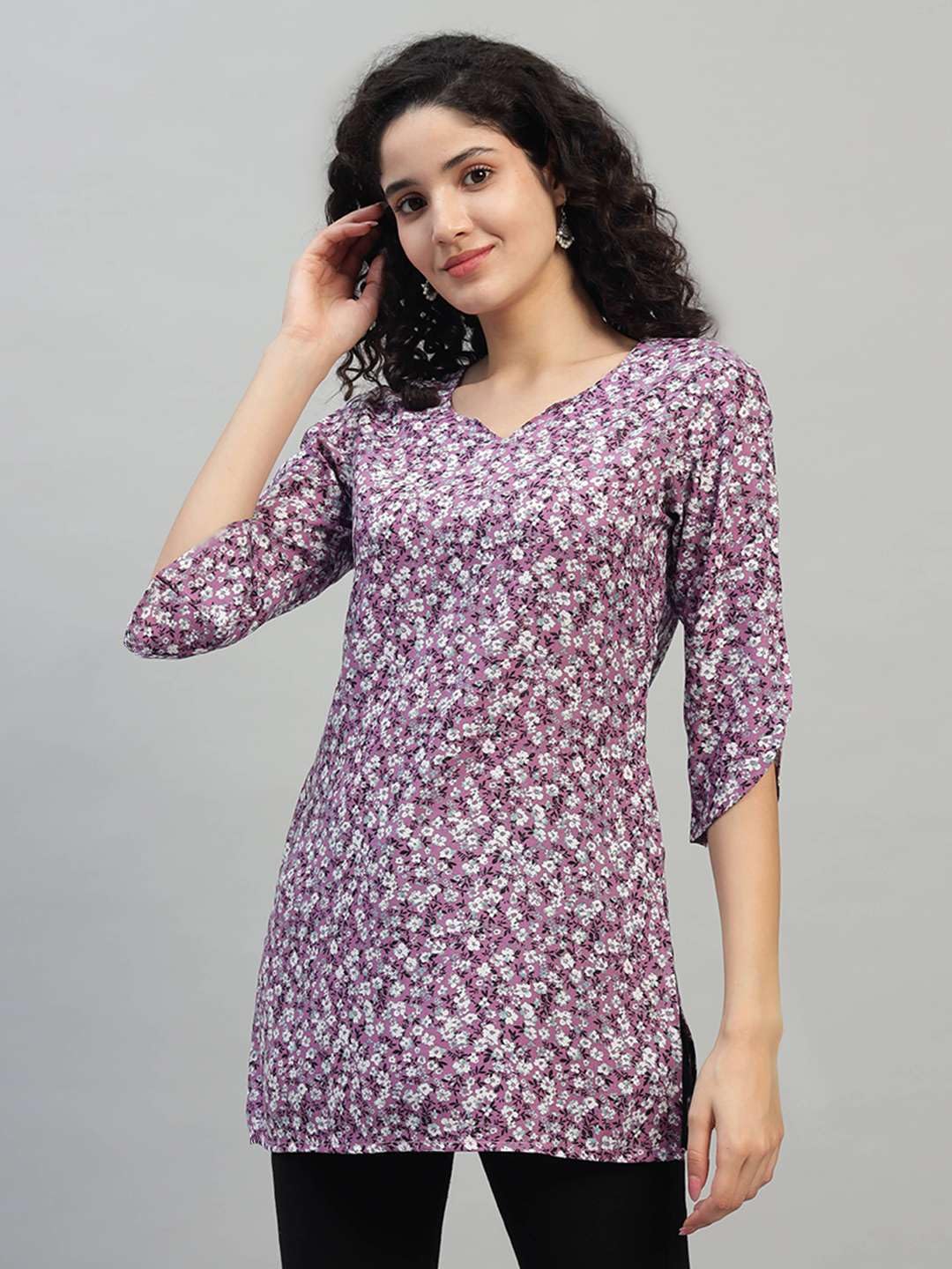 VEERSTOW Women's Cotton Short Kurti 3/4 Sleeve