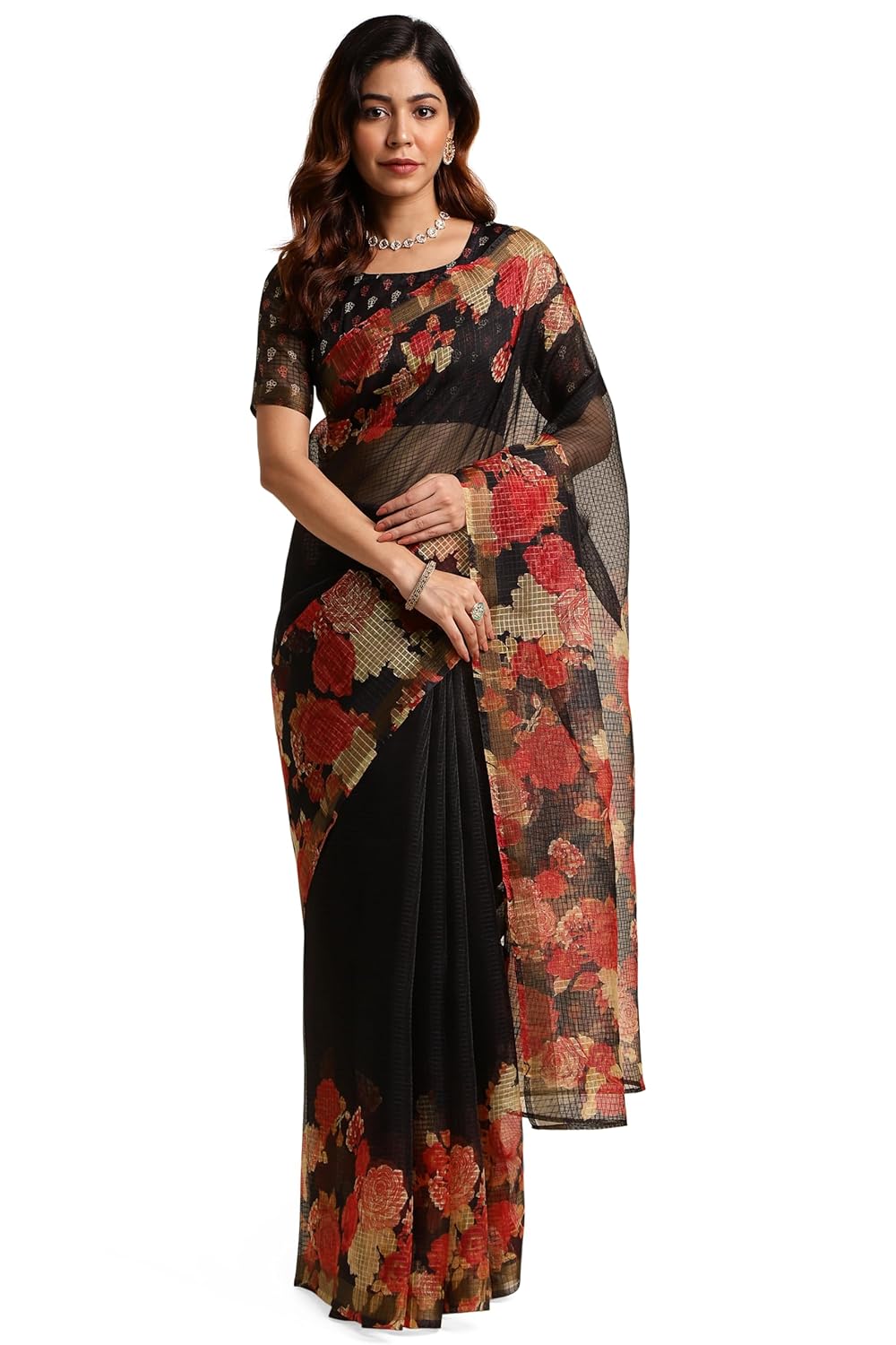 Women's Kota Floral Printed Saree with Blouse Piece
