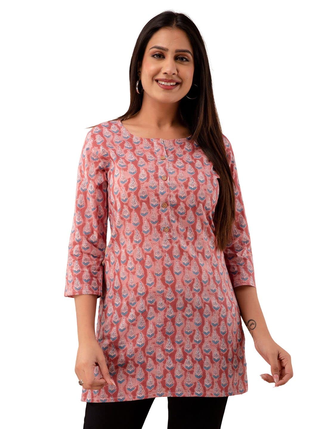 feranoid Women Cotton Printed Straight Short Kurti