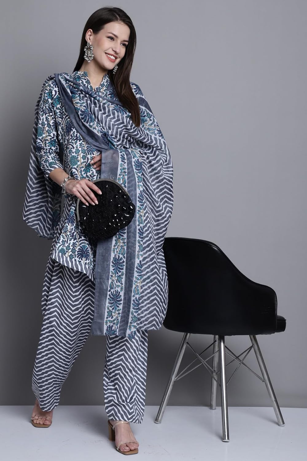 Rajnandini Women Grey & Green Cotton Printed