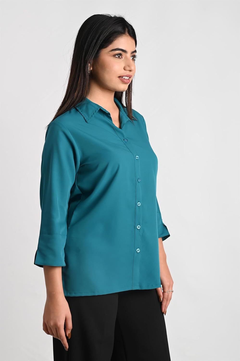 GM SARA Women's Polyester Stylish Regular Fit Button Down Plain Solid Formal Casual Shirts for Women Office Wear