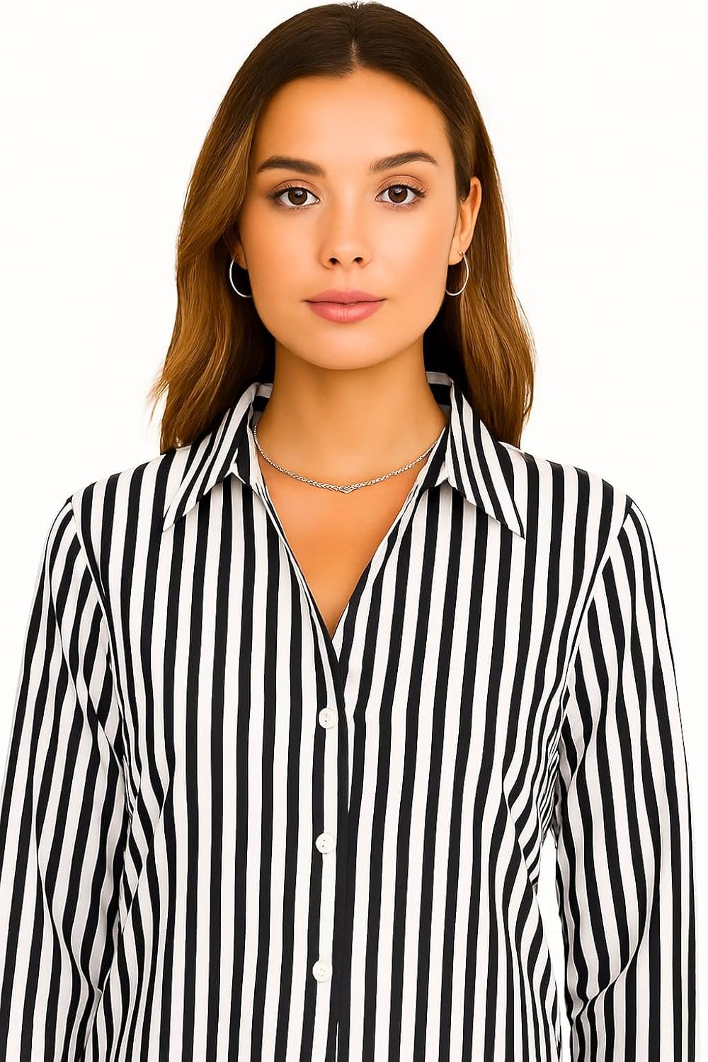 SUGARCANNE Women's Classic Striped Button-Down Shirt, Long Sleeves, Relaxed Fit, Office and Casual Wear, Shirt for Women, XS-L