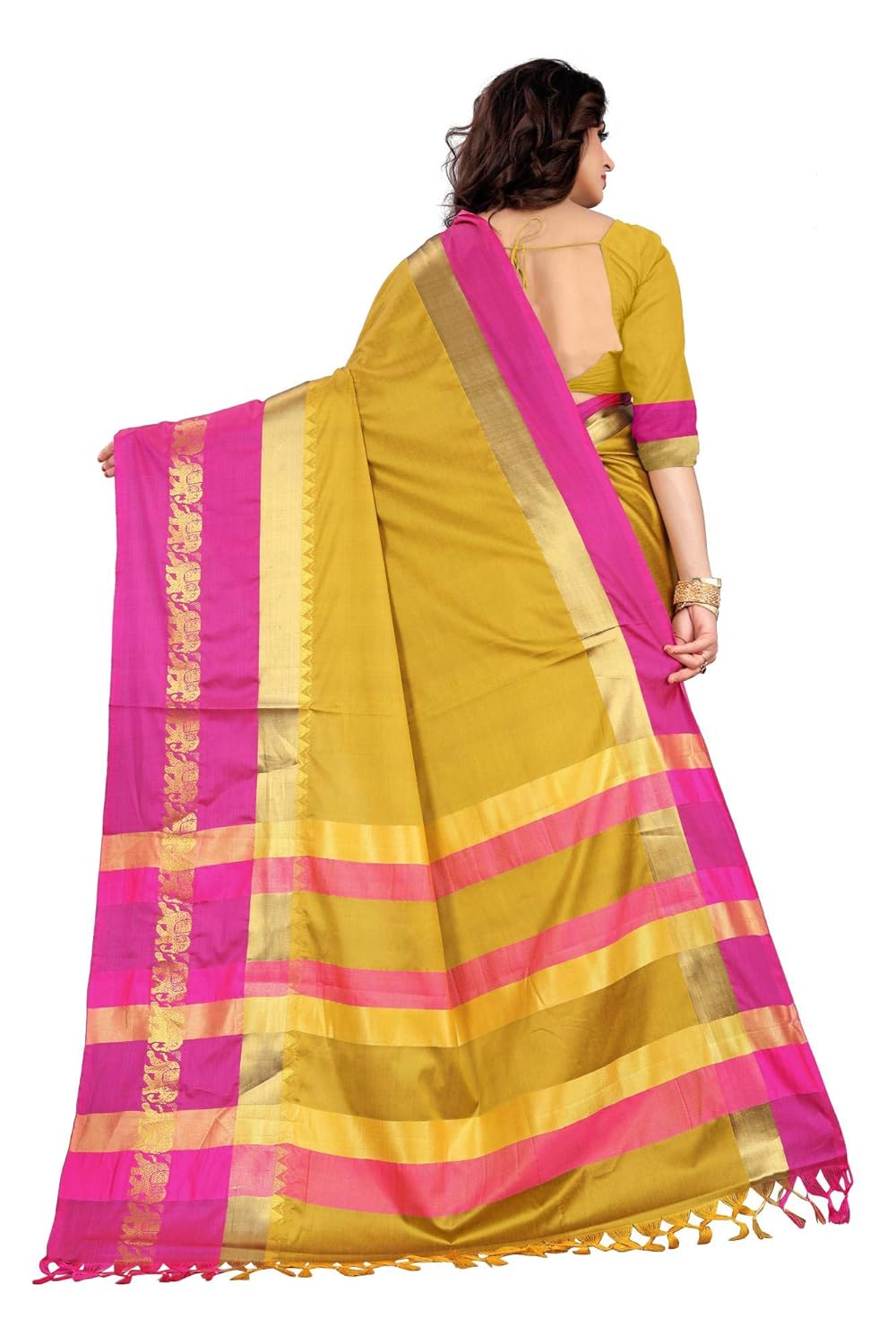 Women's Cotton Silk Plain Zari Work Designer Saree