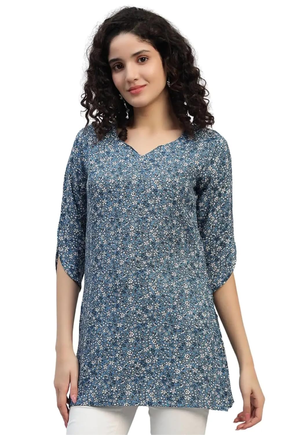 VEERSTOW Women's Cotton Short Kurti 3/4 Sleeve