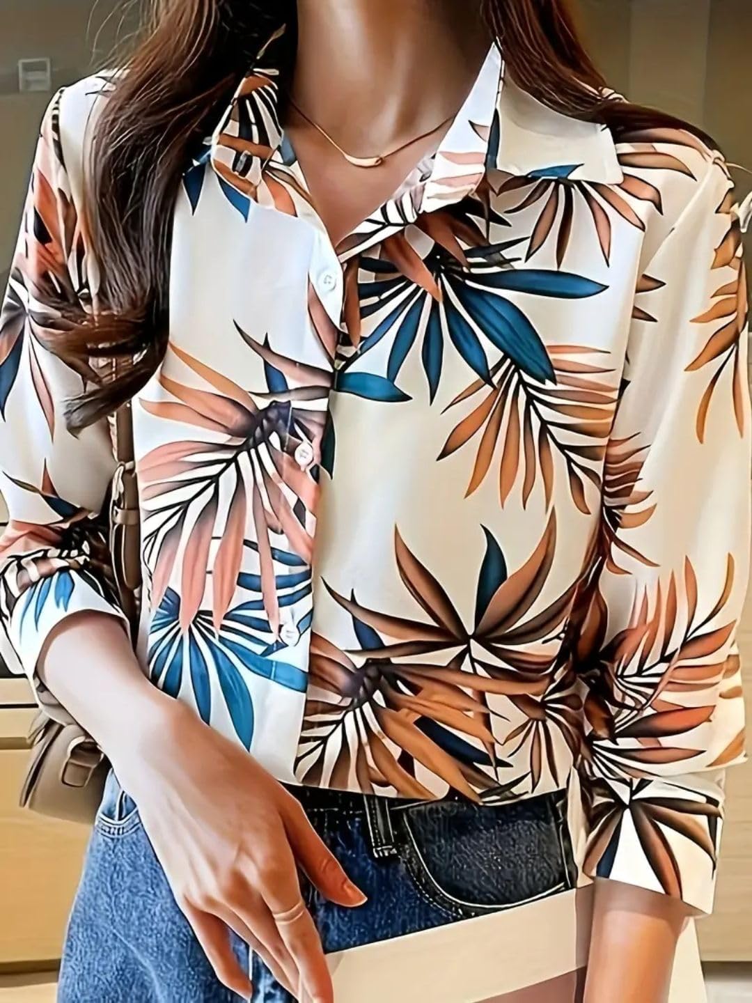 Trendy Queen Women's Short Sleeve Button-Down Shirt | Printed Casual Crop Top | Stylish Collared Shirt for Women | Oversized Shirt for Woman
