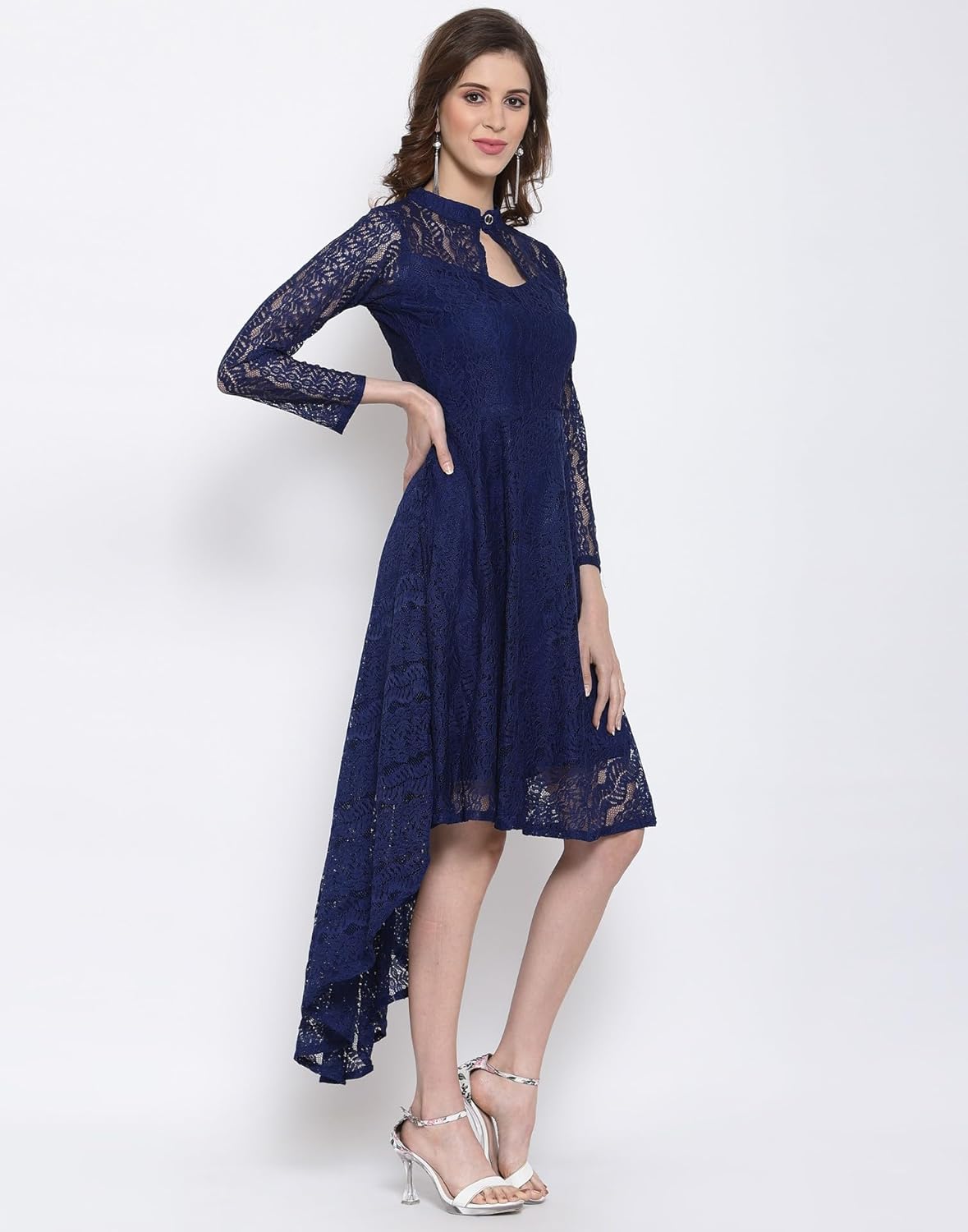 hemang fashion Women's Russel Net Fit & Flare High-Low Dress, Trend with High Low Stylish Western Look