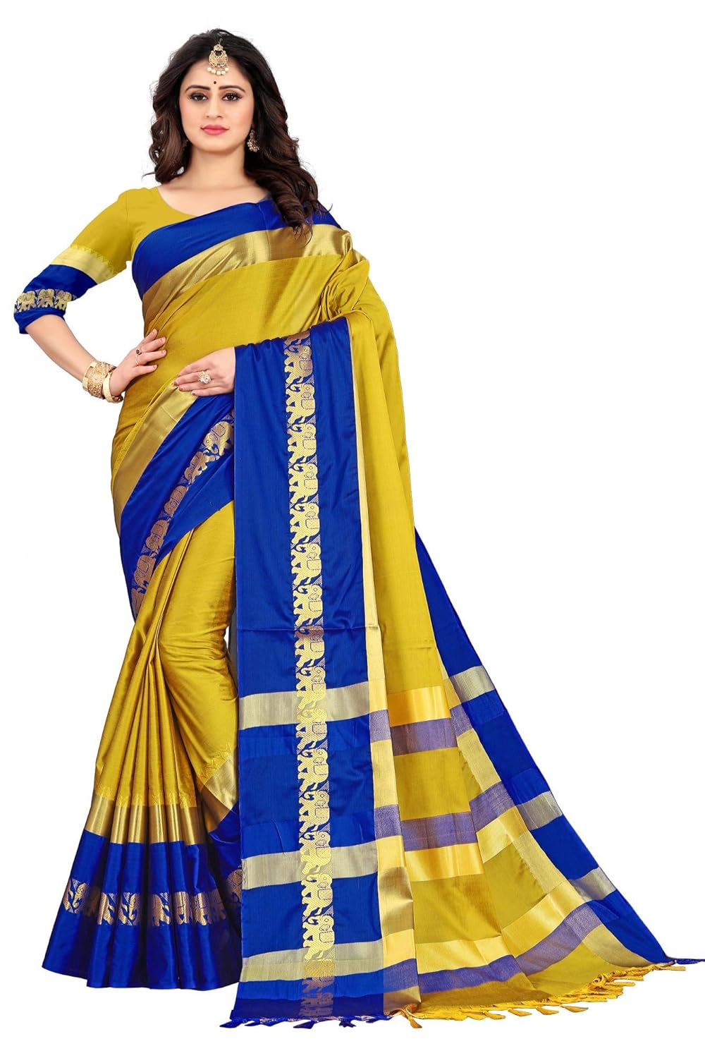 Women's Cotton Silk Plain Zari Work Designer Saree