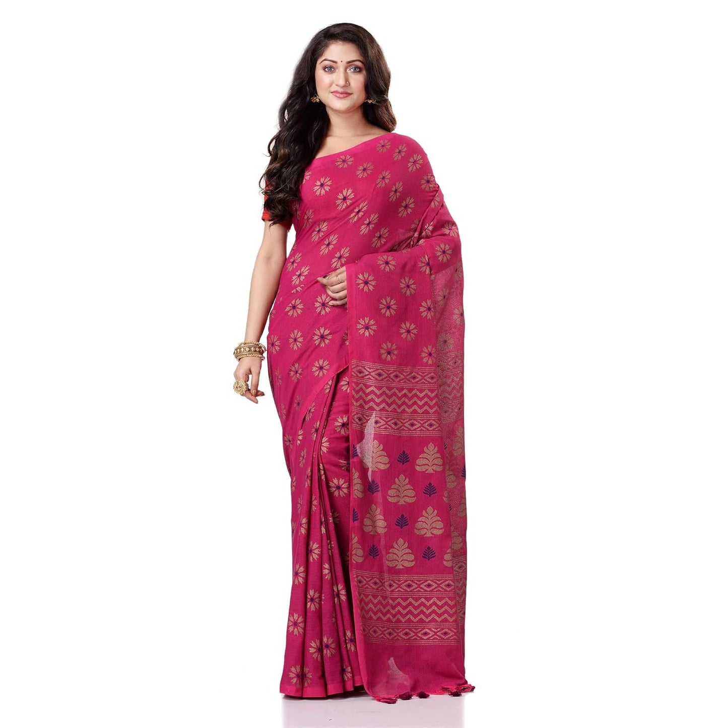 Women`sl Tant Work Design Soft Saree With Blouse Piece