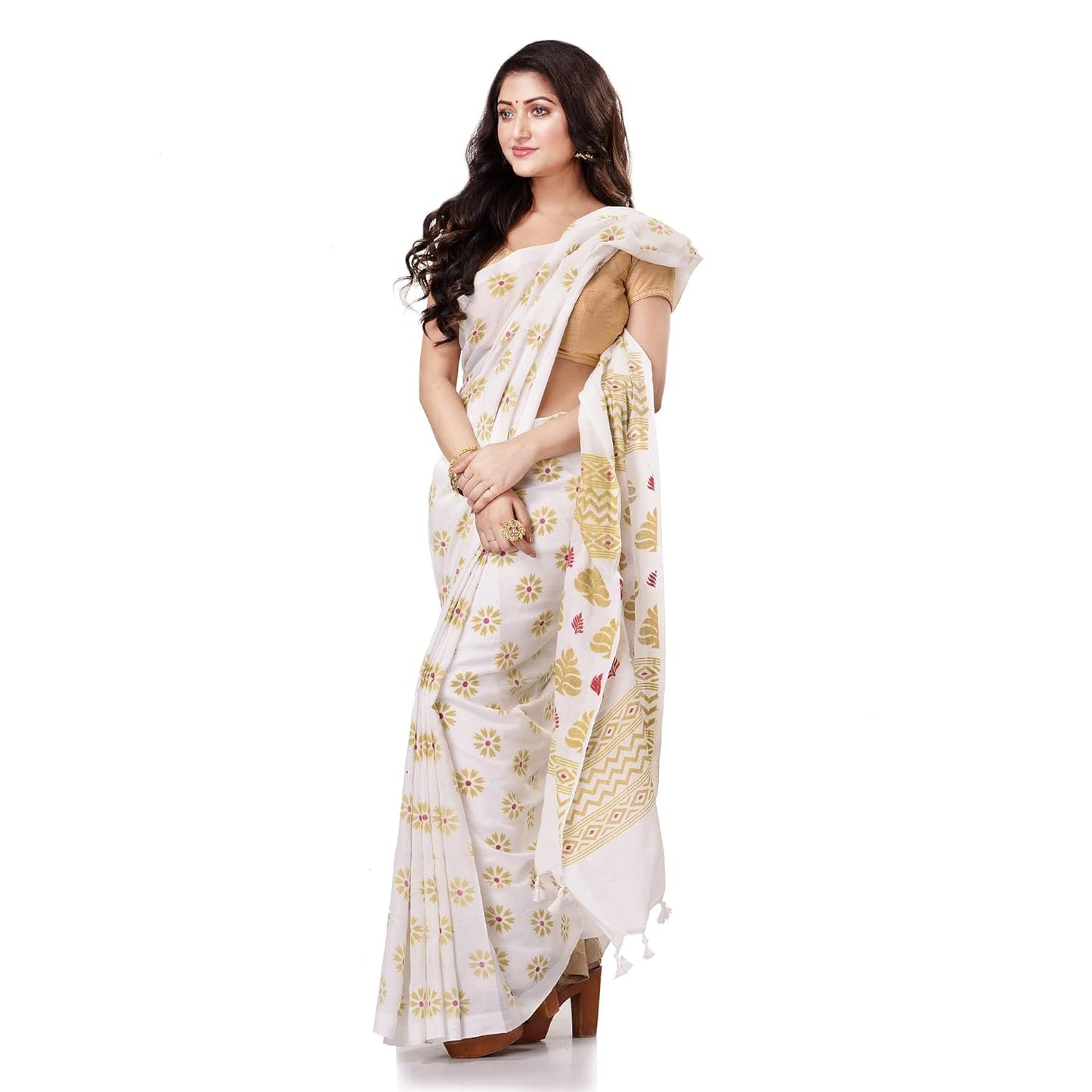 Women`sl Tant Work Design Soft Saree With Blouse Piece