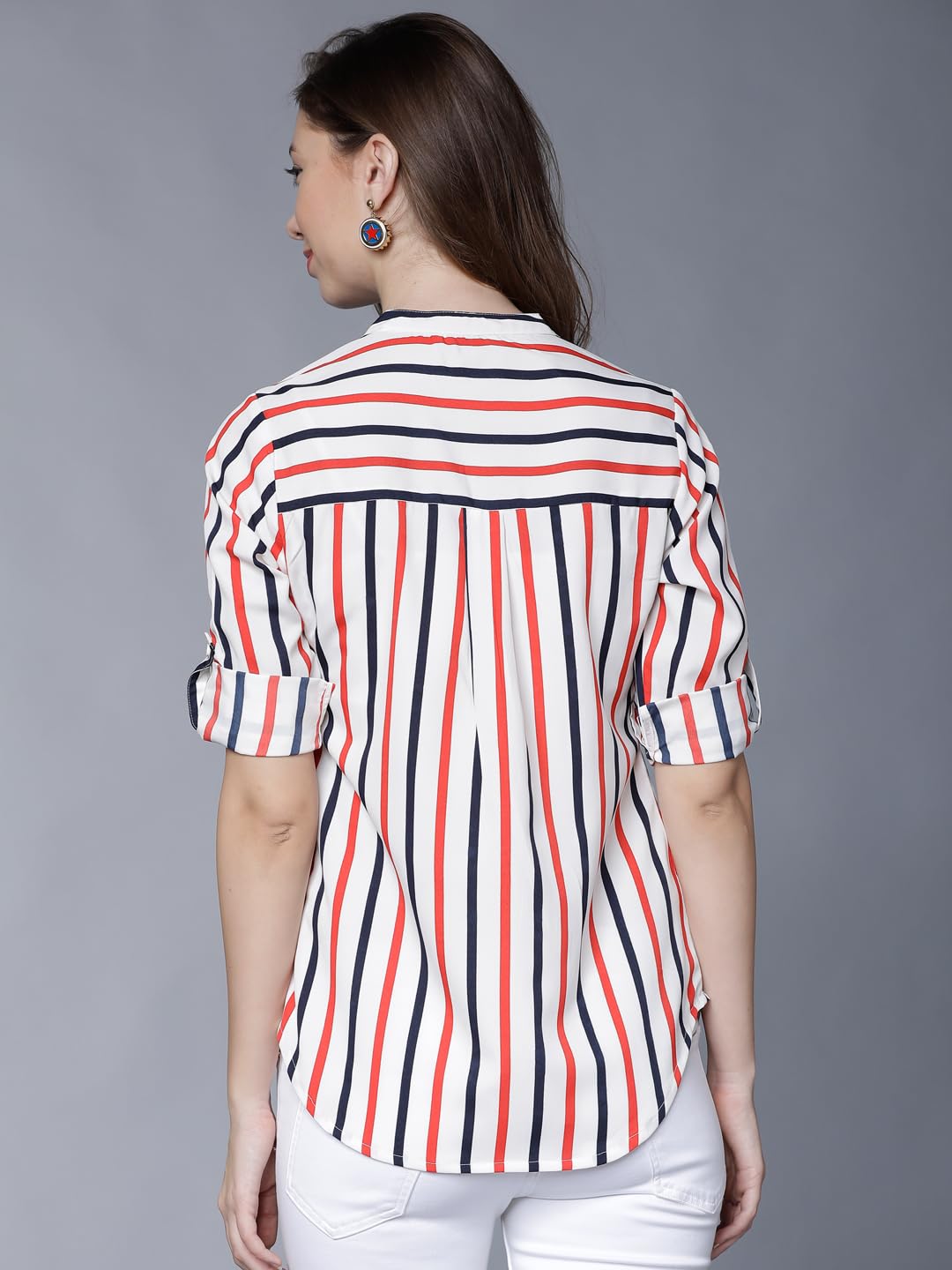 Tokyo Talkies Women's Colorful Striped Shirt-Style Top | Colorful Accents with A Relaxed Yet Structured Fit for A Fresh Look | Tops for Woman | Women Tops | Stylish Top