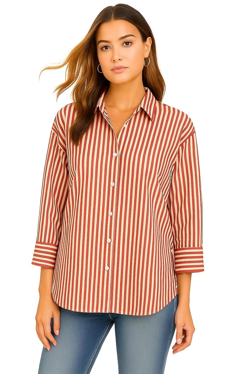 SUGARCANNE Women's Classic Striped Button-Down Shirt, Long Sleeves, Relaxed Fit, Office and Casual Wear, Shirt for Women, XS-L