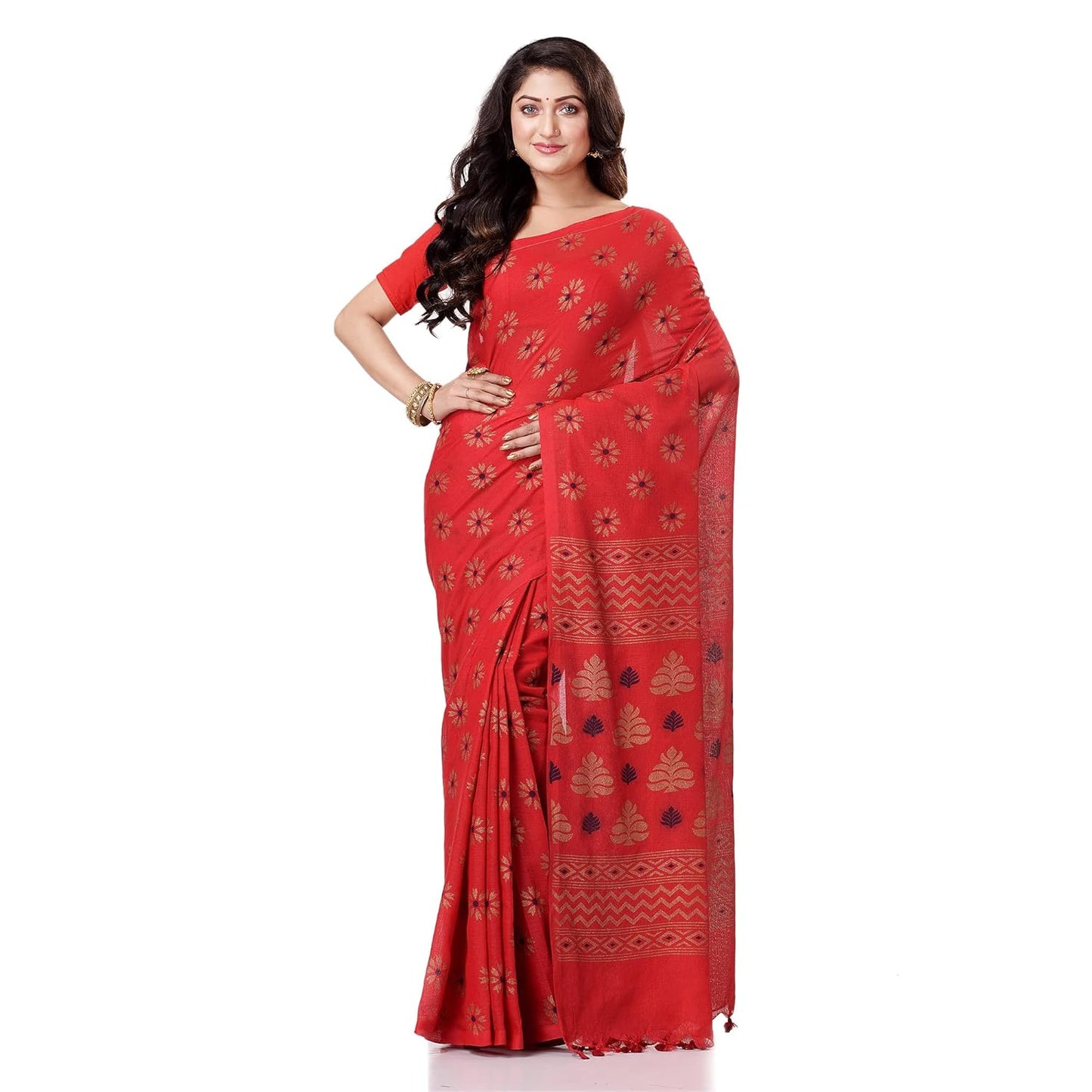 Women`sl Tant Work Design Soft Saree With Blouse Piece