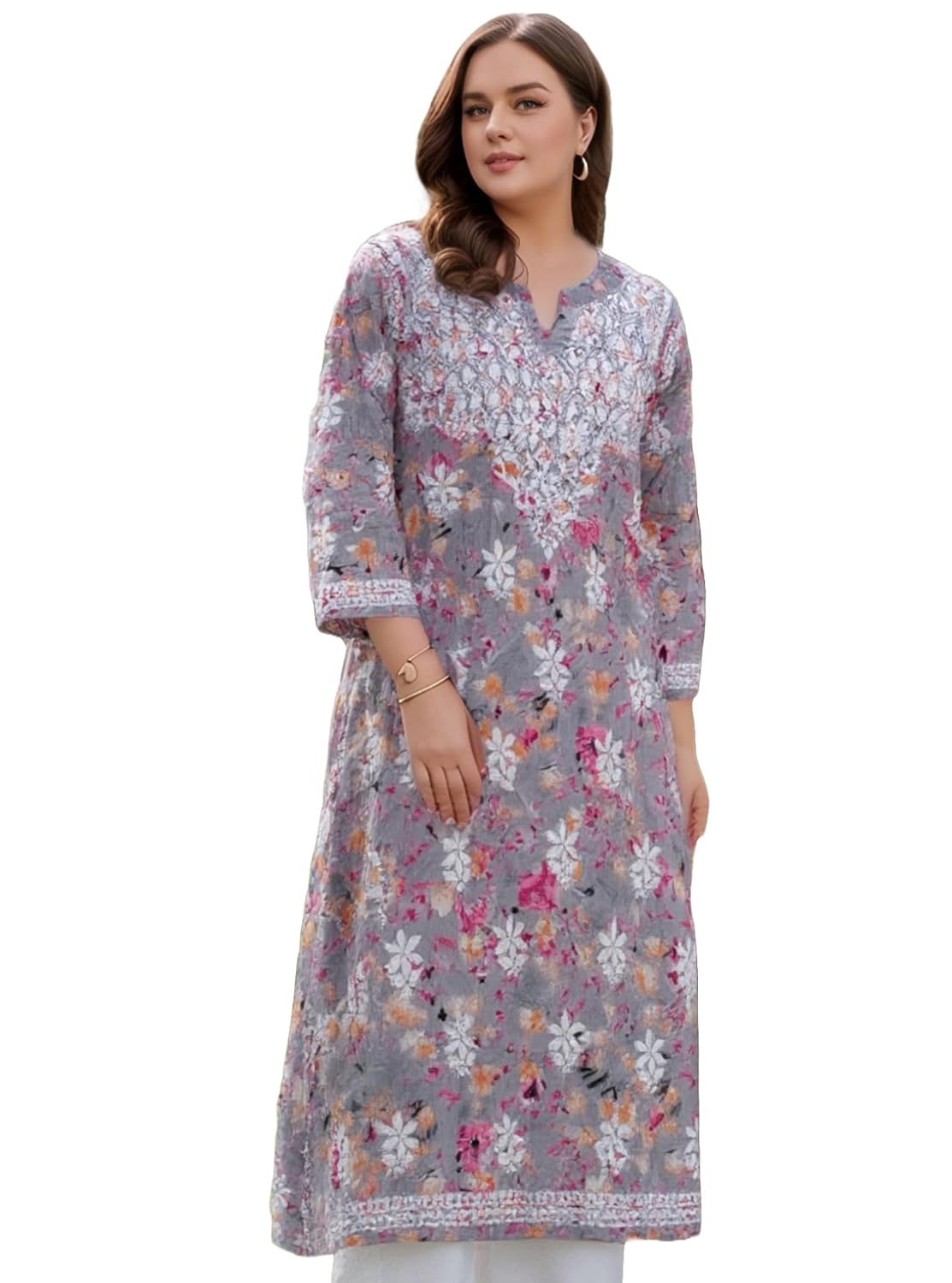 GoSriKi Women's Rayon Viscose Printed & Chikankari