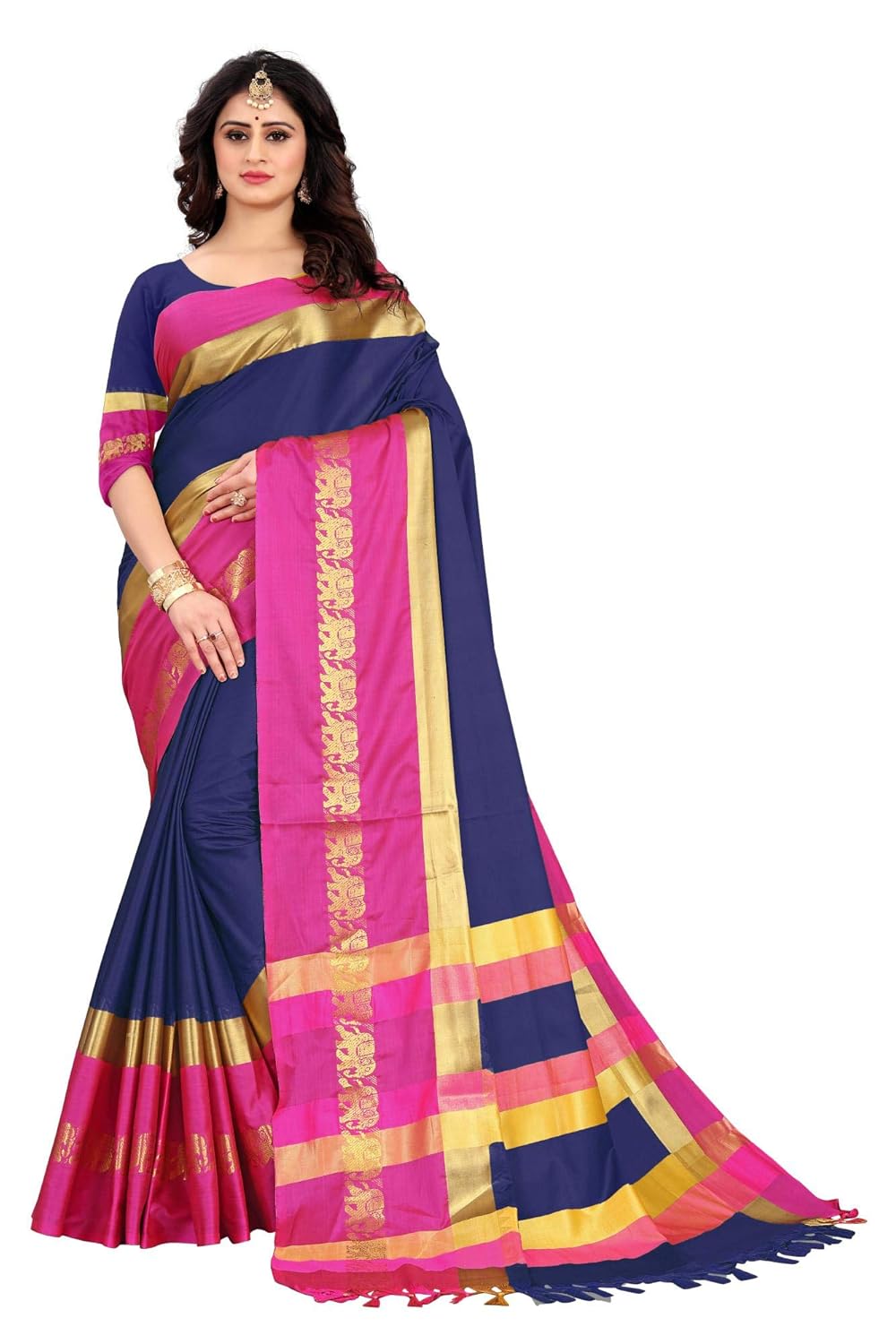 Women's Cotton Silk Plain Zari Work Designer Saree