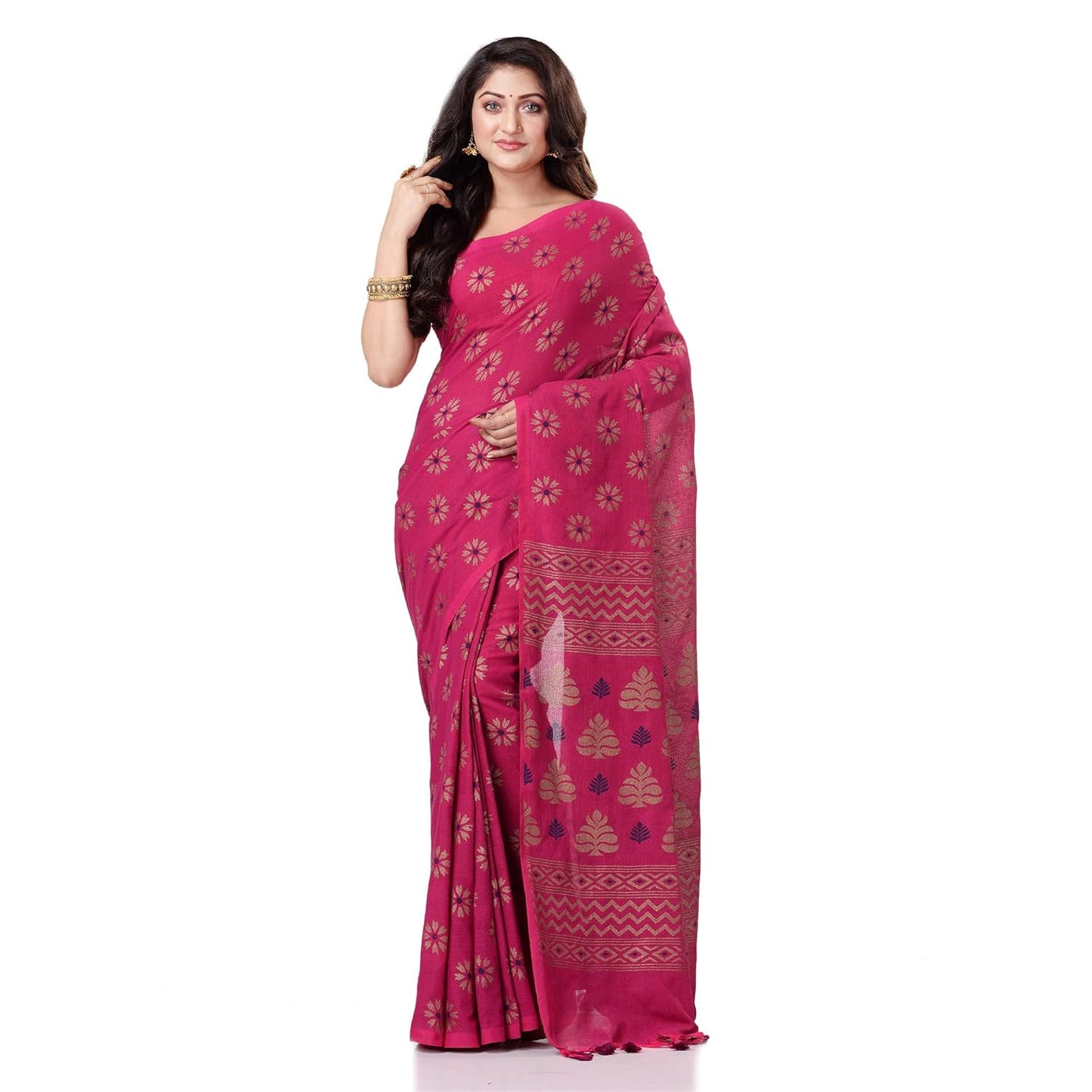 Women`sl Tant Work Design Soft Saree With Blouse Piece