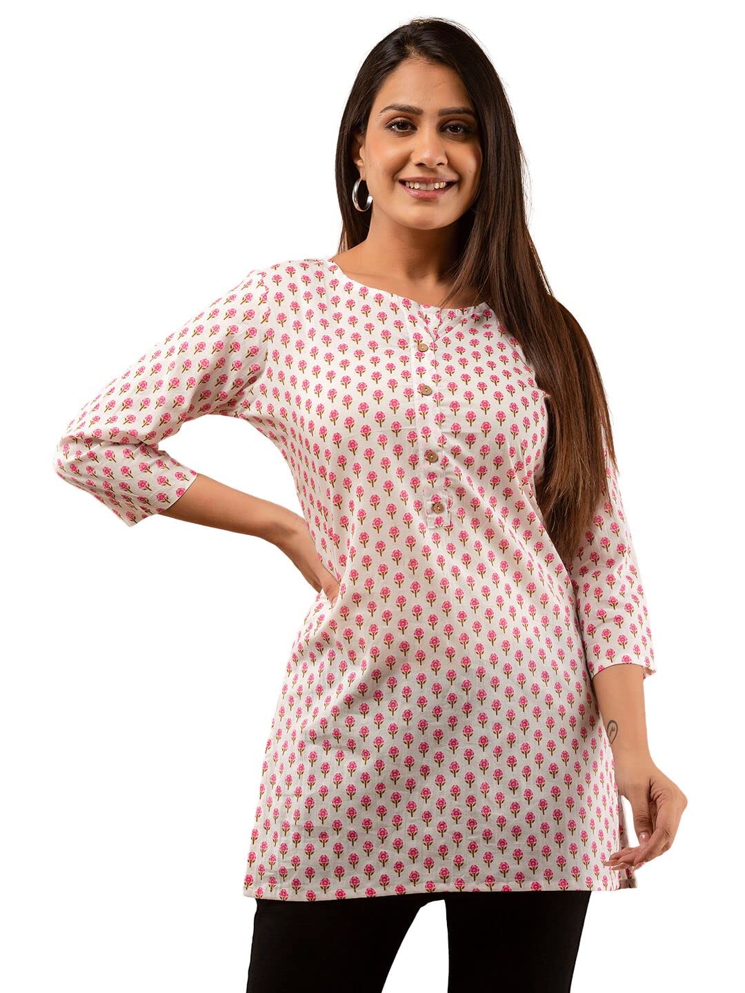 feranoid Women Cotton Printed Straight Short Kurti