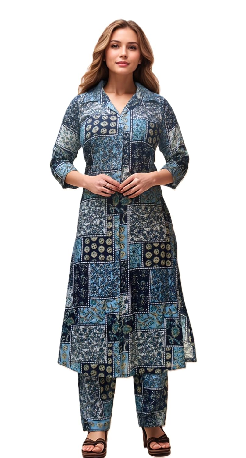 Women's Cotton Blend Floral Printed A-line Kurta