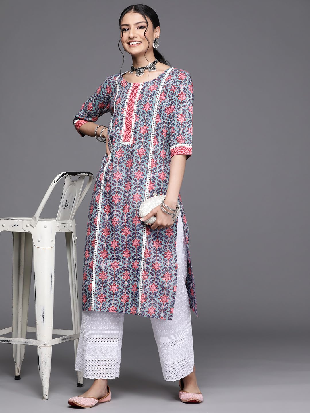 Libas Multicoloured Printed Cotton Straight Kurta