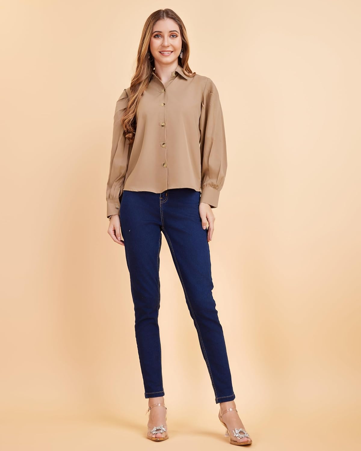 harshiv Enterprise Women's Crepe Casual Balloon Sleeve Shirt | Stylish Lightweight Top for Office, Travel Comfortable, Breathable, Easy to Care Fabric