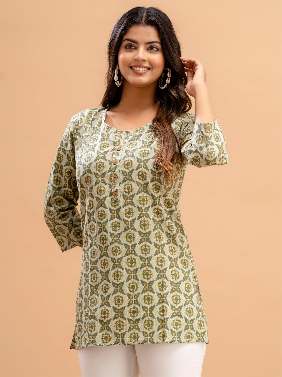 feranoid Women Cotton Printed Straight Short Kurti